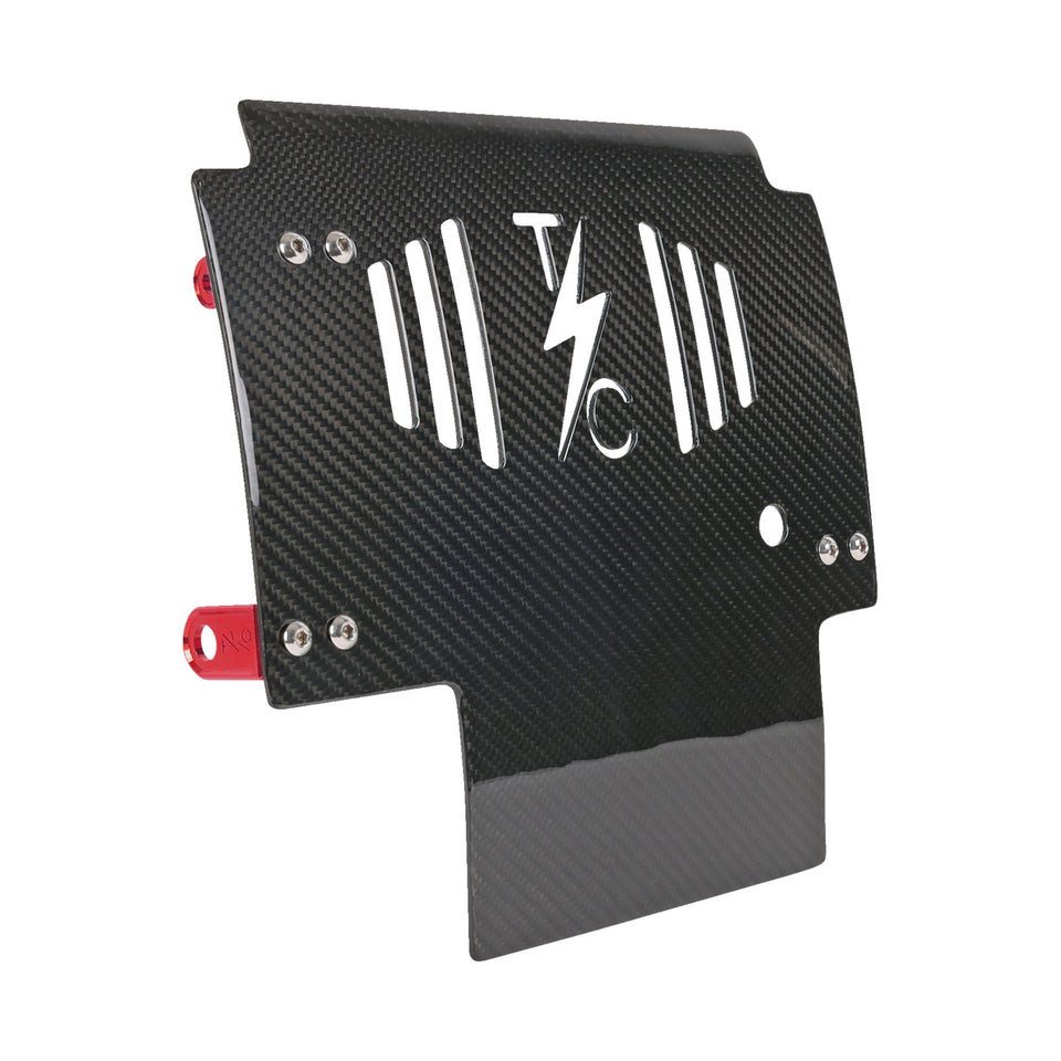 THRASHIN SUPPLY CO. - SKID PLATE - CARBON FIBER/GLOSS - WITH RED BRACKETS - FLHX/FLTRX