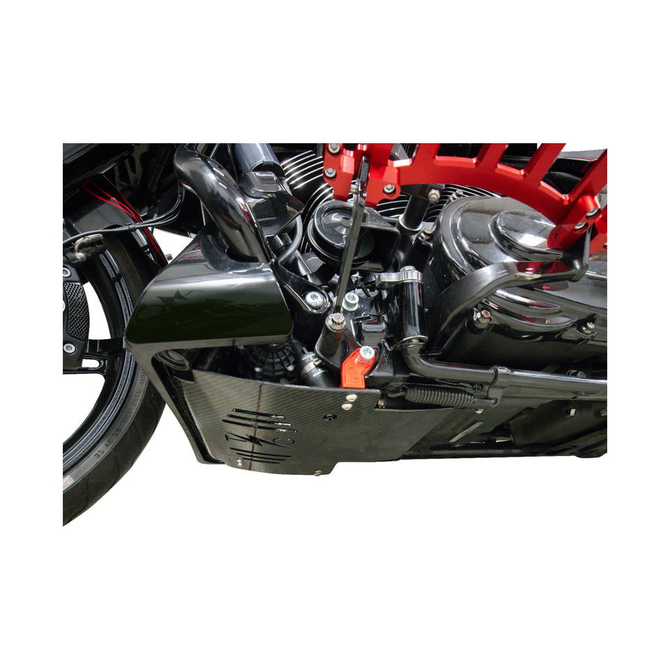 THRASHIN SUPPLY CO. - SKID PLATE - CARBON FIBER/GLOSS - WITH RED BRACKETS - FLHX/FLTRX