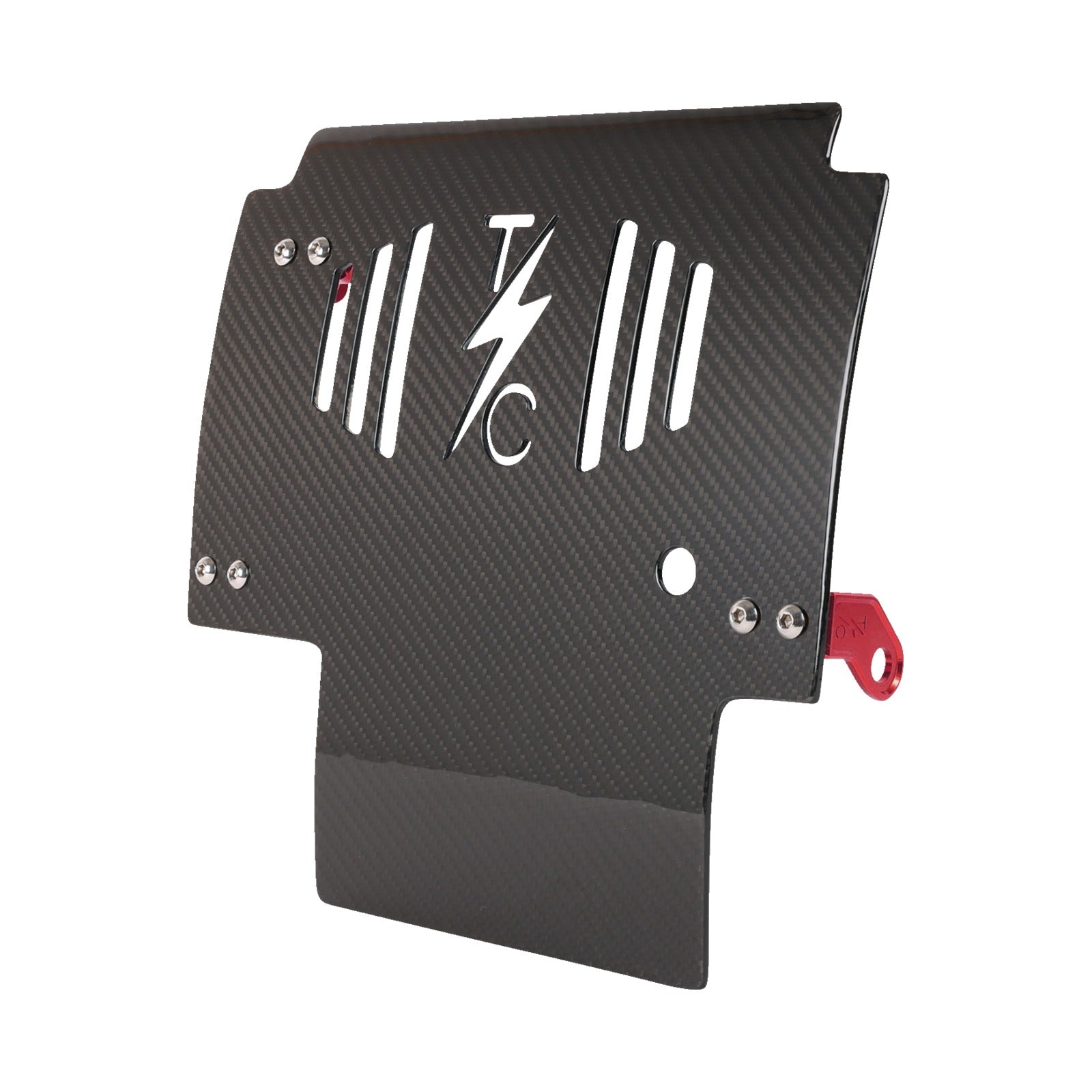 THRASHIN SUPPLY CO. - SKID PLATE - CARBON FIBER/GLOSS - WITH RED BRACKETS - FLHX/FLTRX