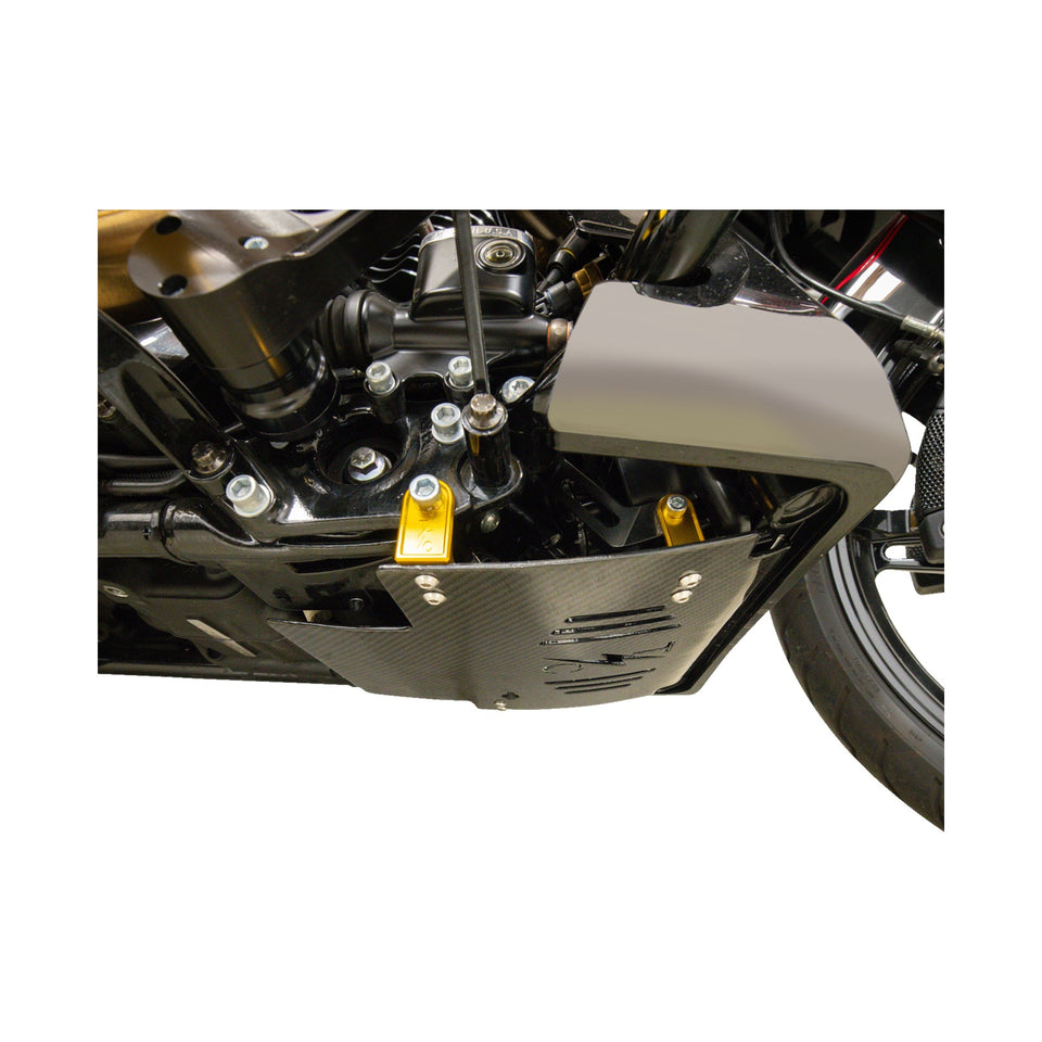 THRASHIN SUPPLY CO. - SKID PLATE - CARBON FIBER/GLOSS - WITH GOLD BRACKETS - FLHX/FLTRX