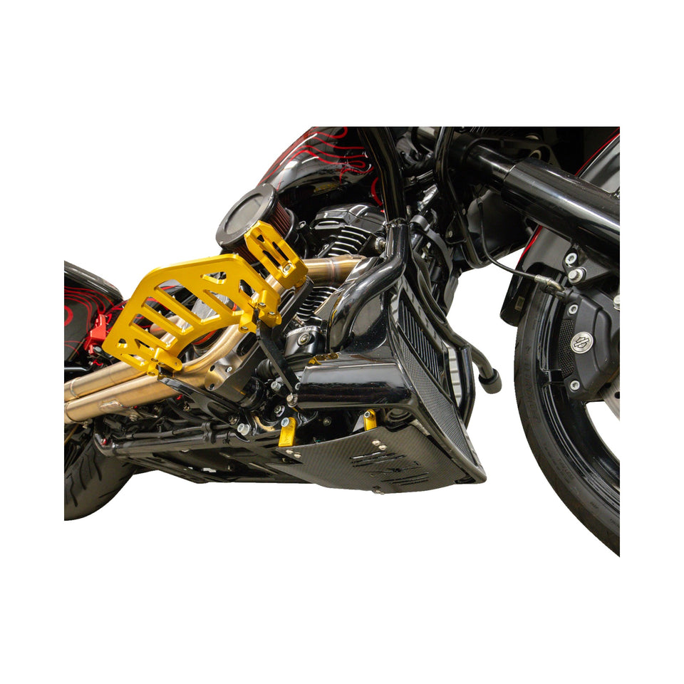 THRASHIN SUPPLY CO. - SKID PLATE - CARBON FIBER/GLOSS - WITH GOLD BRACKETS - FLHX/FLTRX