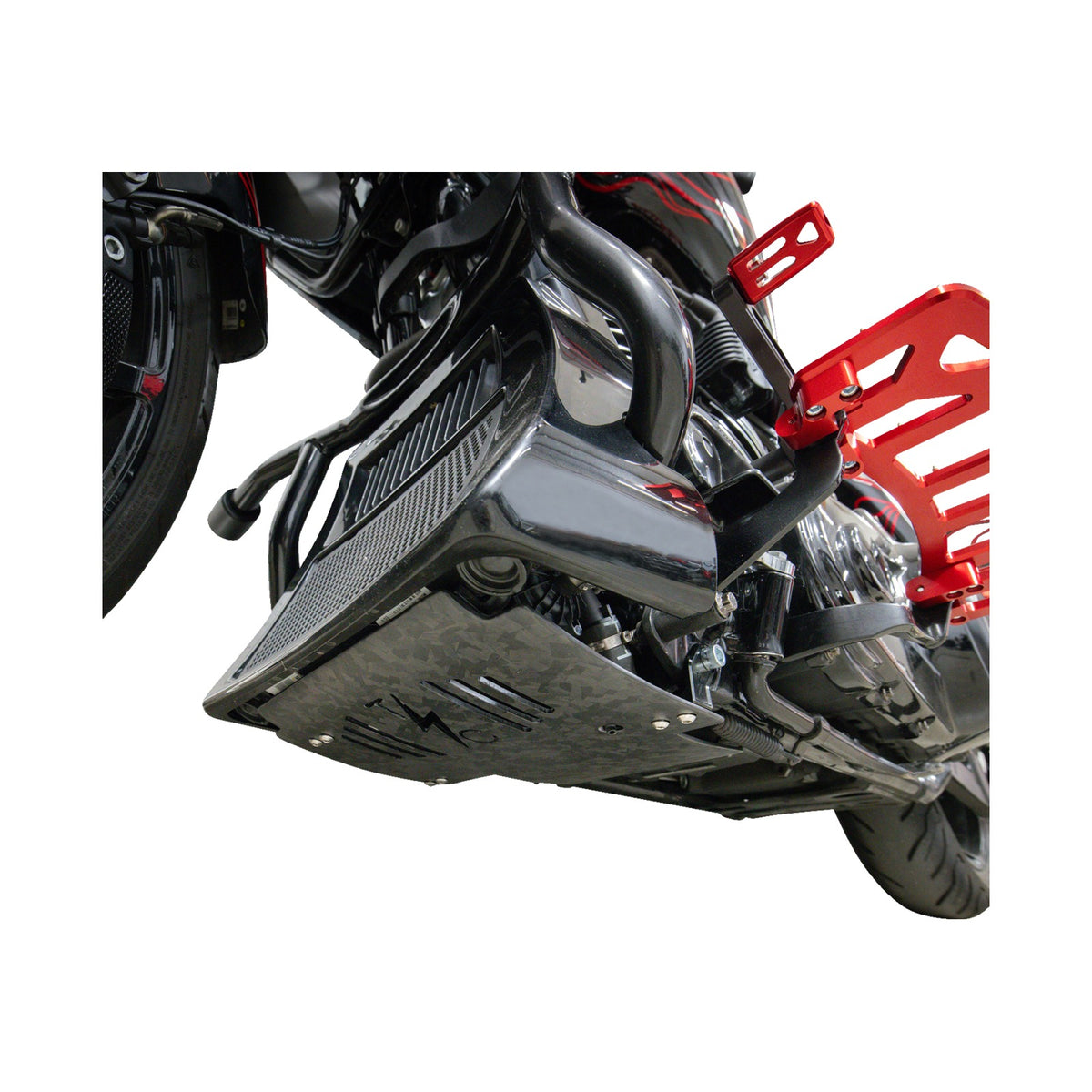 THRASHIN SUPPLY CO. - SKID PLATE - CARBON FIBER/FORGED - WITH BLACK BRACKETS - FLHX/FLTRX
