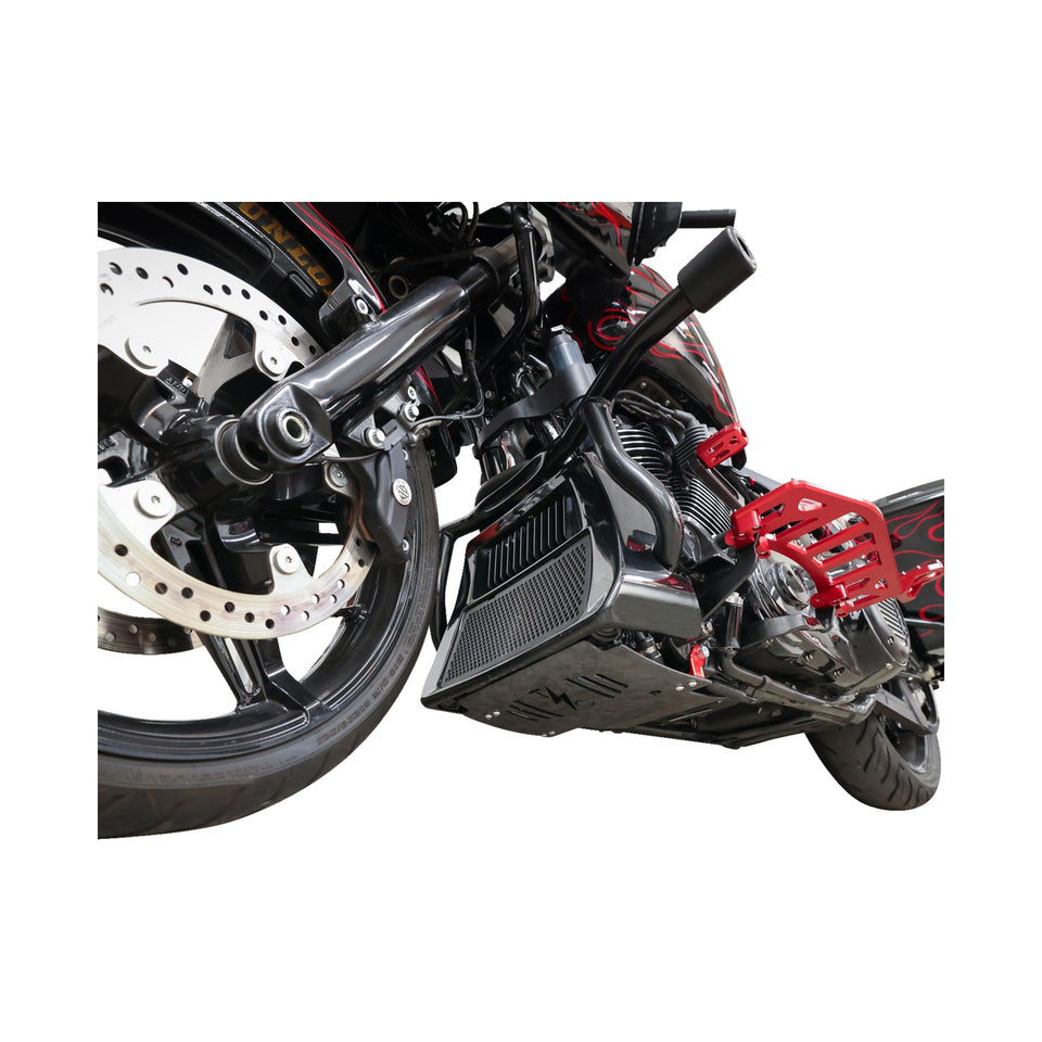THRASHIN SUPPLY CO. - SKID PLATE - CARBON FIBER/FORGED - WITH RED BRACKETS - FLHX/FLTRX