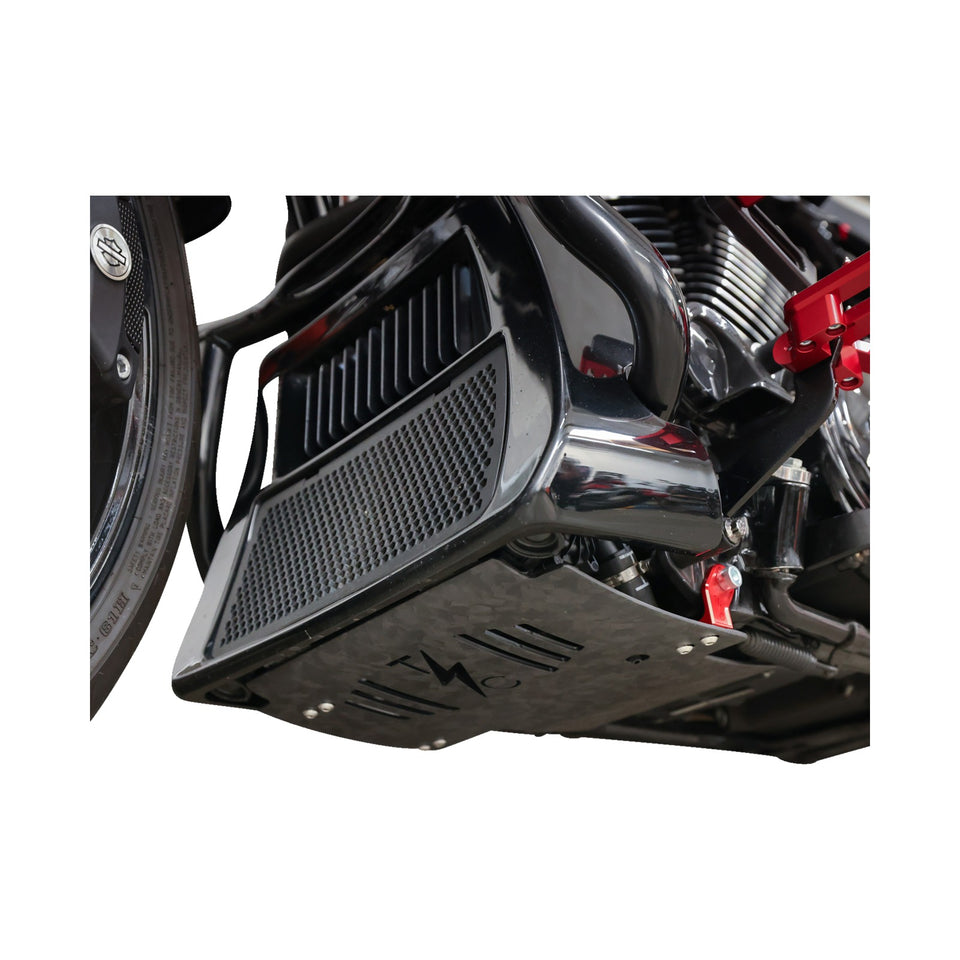 THRASHIN SUPPLY CO. - SKID PLATE - CARBON FIBER/FORGED - WITH RED BRACKETS - FLHX/FLTRX