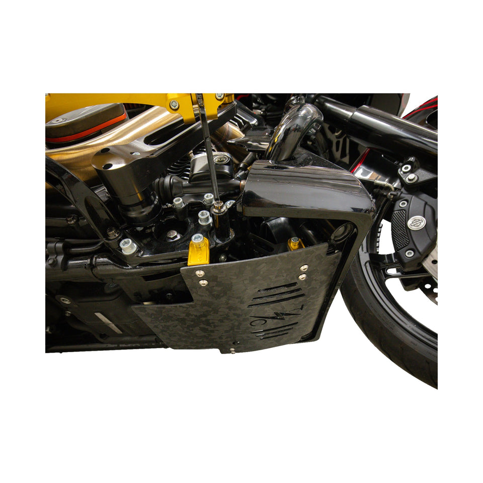 THRASHIN SUPPLY CO. - SKID PLATE - CARBON FIBER/FORGED - WITH GOLD BRACKETS - FLHX/FLTRX