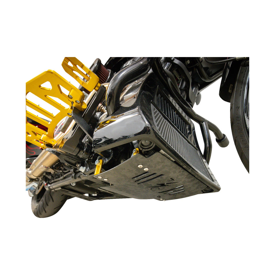 THRASHIN SUPPLY CO. - SKID PLATE - CARBON FIBER/FORGED - WITH GOLD BRACKETS - FLHX/FLTRX