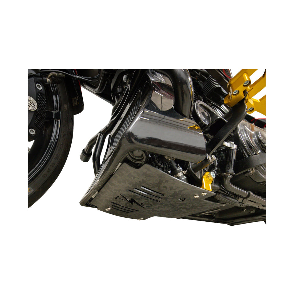 THRASHIN SUPPLY CO. - SKID PLATE - CARBON FIBER/FORGED - WITH GOLD BRACKETS - FLHX/FLTRX