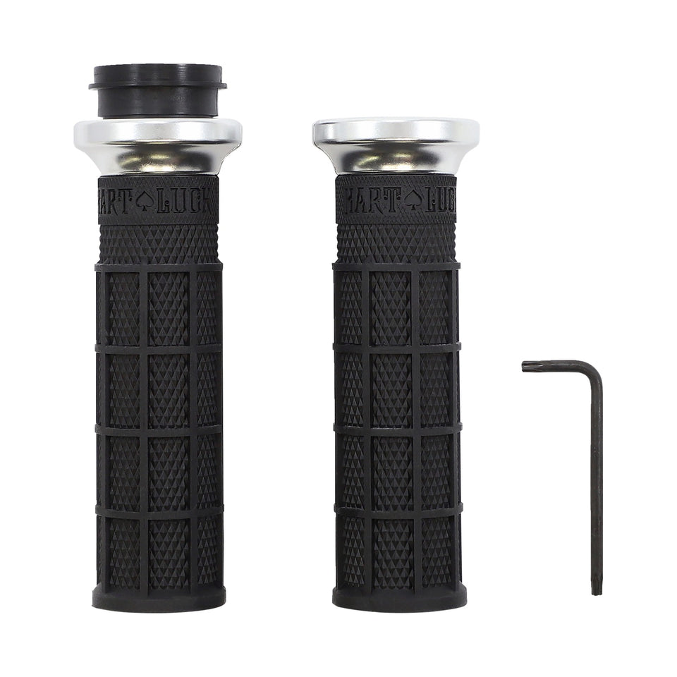 ODI - HART-LUCK SIGNATURE V-TWIN LOCK-ON(TM) GRIPS - TBW - BLACK/SILVER
