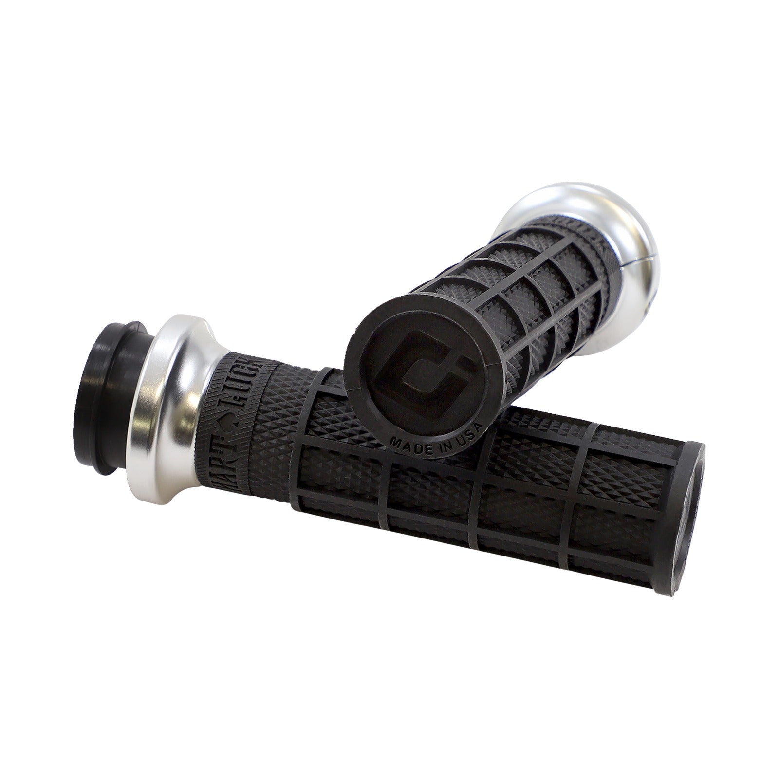 ODI - HART-LUCK SIGNATURE V-TWIN LOCK-ON(TM) GRIPS - TBW - BLACK/SILVER