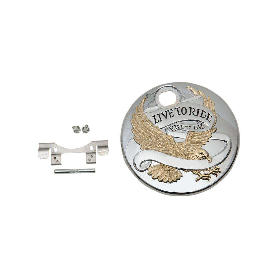 DRAG SPECIALTIES - "LIVE TO RIDE" CONSOLE DOOR - CHROME WITH GOLD