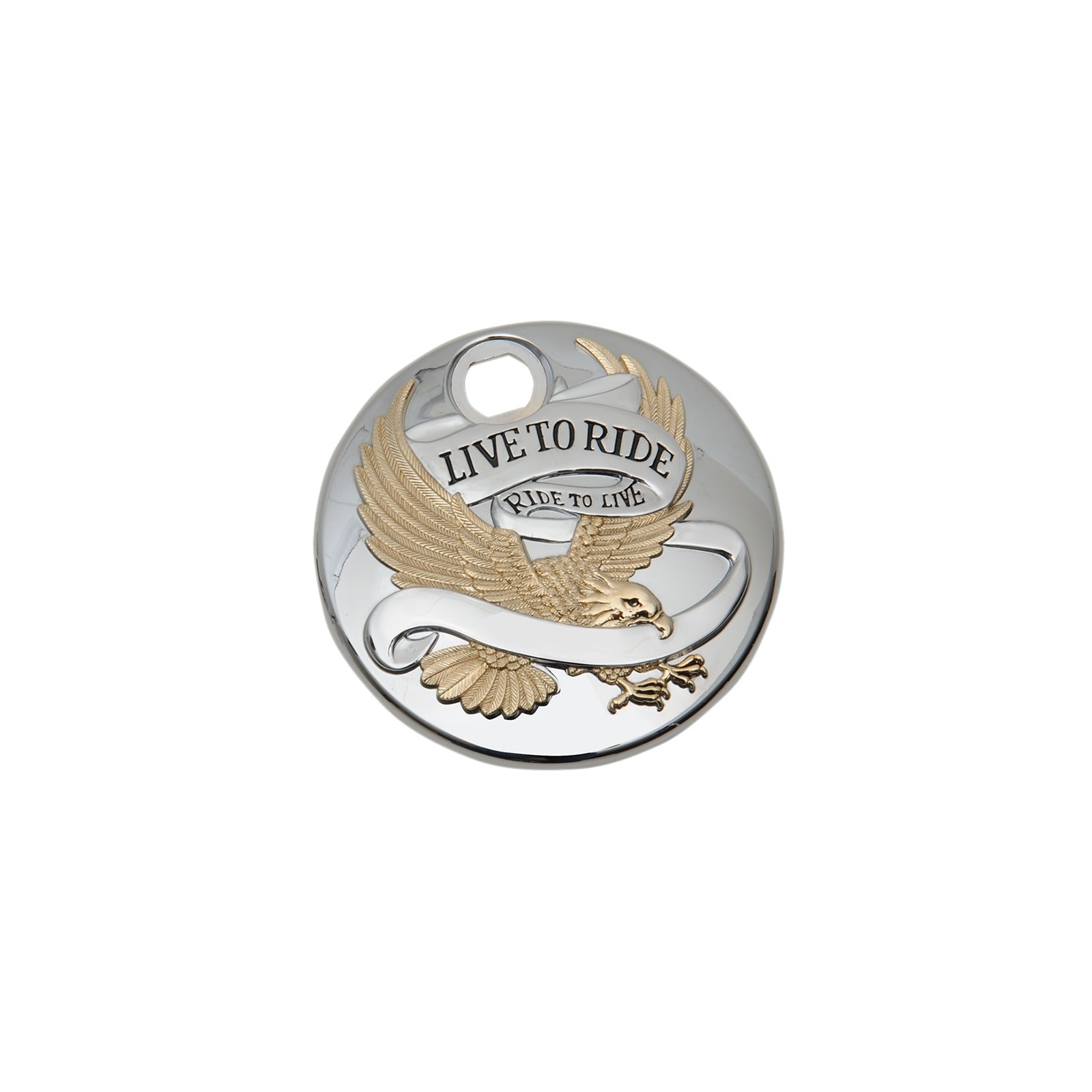 DRAG SPECIALTIES - "LIVE TO RIDE" CONSOLE DOOR - CHROME WITH GOLD