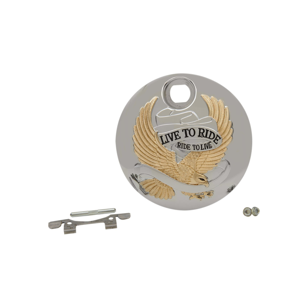 DRAG SPECIALTIES - "LIVE TO RIDE" CONSOLE DOOR - CHROME WITH GOLD