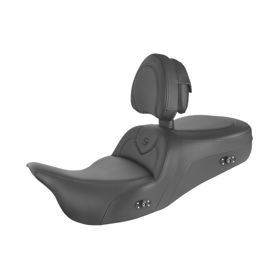 SADDLEMEN - HEATED ROADSOFA(TM) SEAT - WITH BACKREST - BLACK W/ BLACK STITCHING - FL' 09-'24