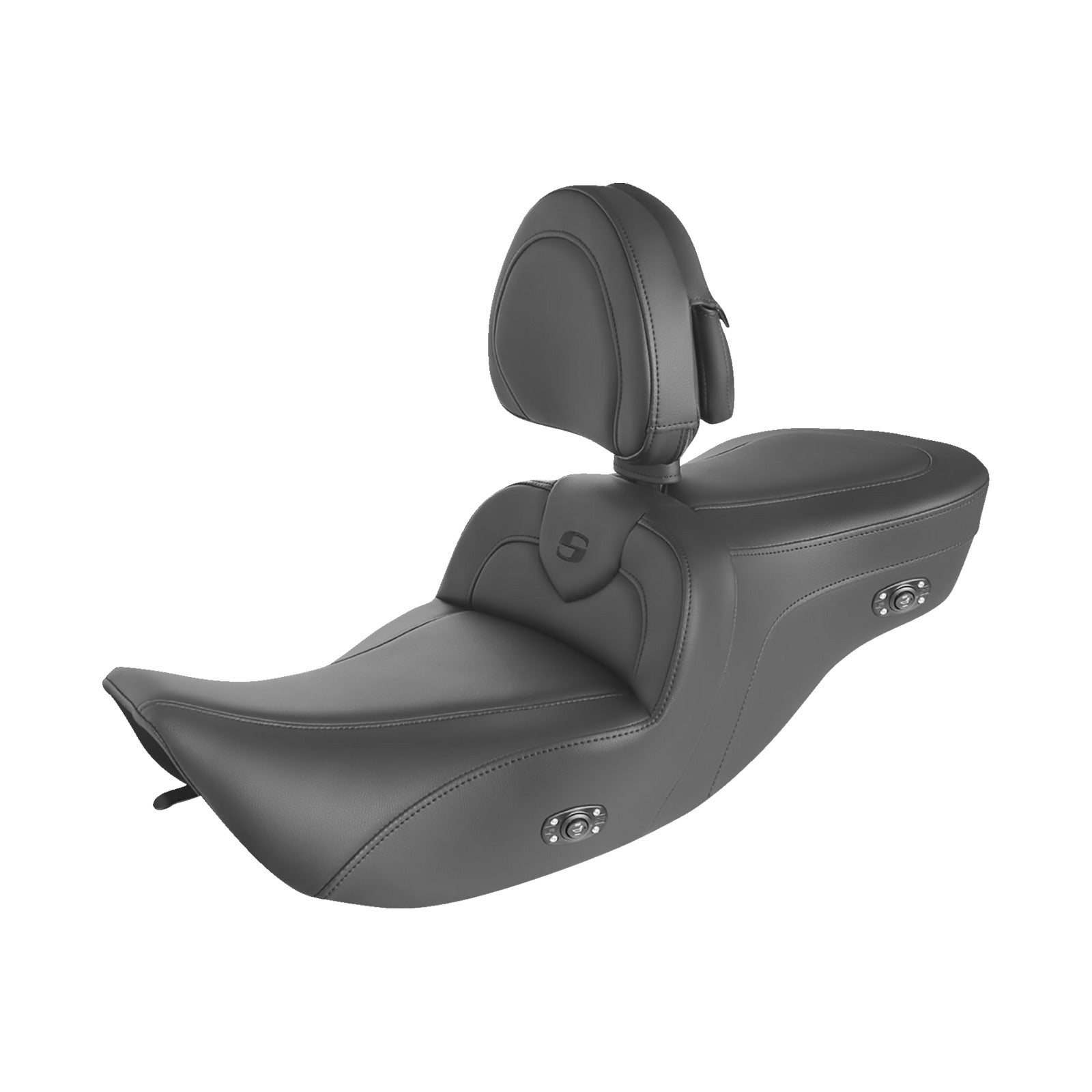 SADDLEMEN - HEATED ROADSOFA(TM) SEAT - WITH BACKREST - BLACK W/BLACK STITCHING