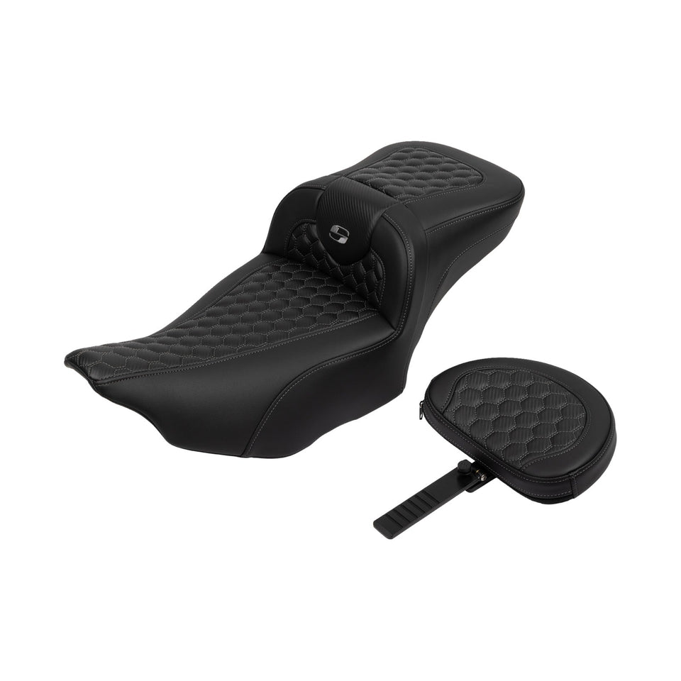 SADDLEMEN - ROADSOFA™ EXTENDED REACH SEAT - HONEYCOMB - DARK GRAY STITCH - FLTR/FLHX '23-'24