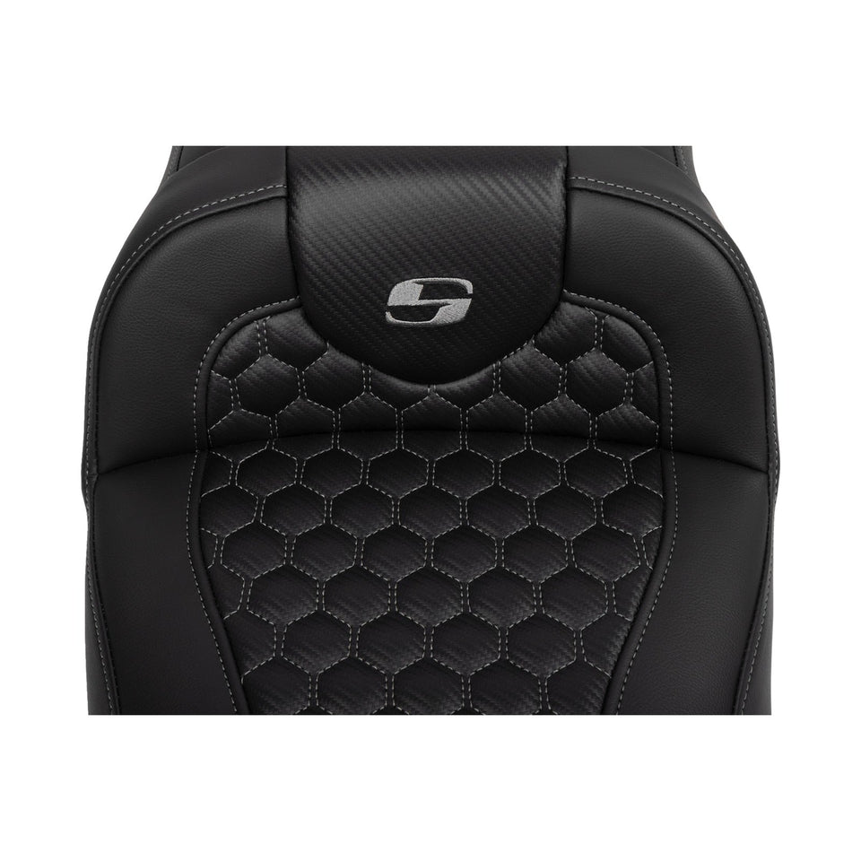 SADDLEMEN - ROADSOFA™ EXTENDED REACH SEAT - HONEYCOMB - DARK GRAY STITCH - FLTR/FLHX '23-'24