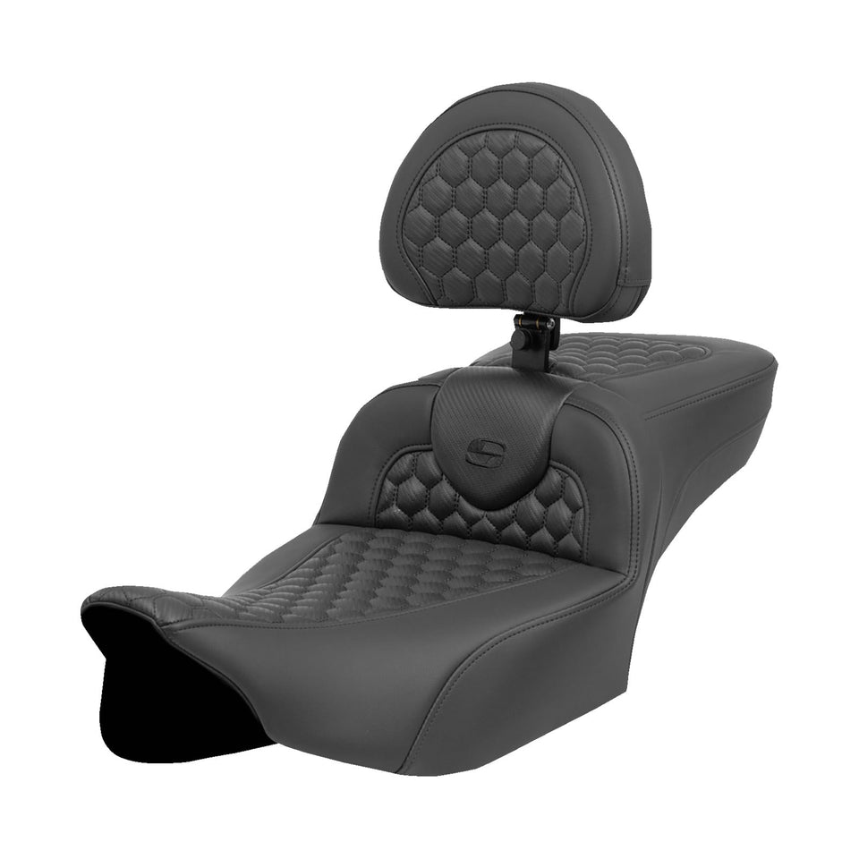SADDLEMEN - HEATED ROADSOFA™ SEAT - EXTENDED REACH - HONEYCOMB STITCH - FLT/FLH '23-‘24 - '23-'24