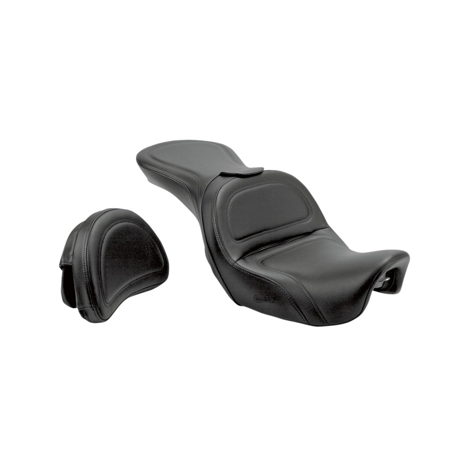 SADDLEMEN - SEAT - EXPLORER(TM) - WITH BACKREST - STITCHED - BLACK - FLD/FXD '06-'17