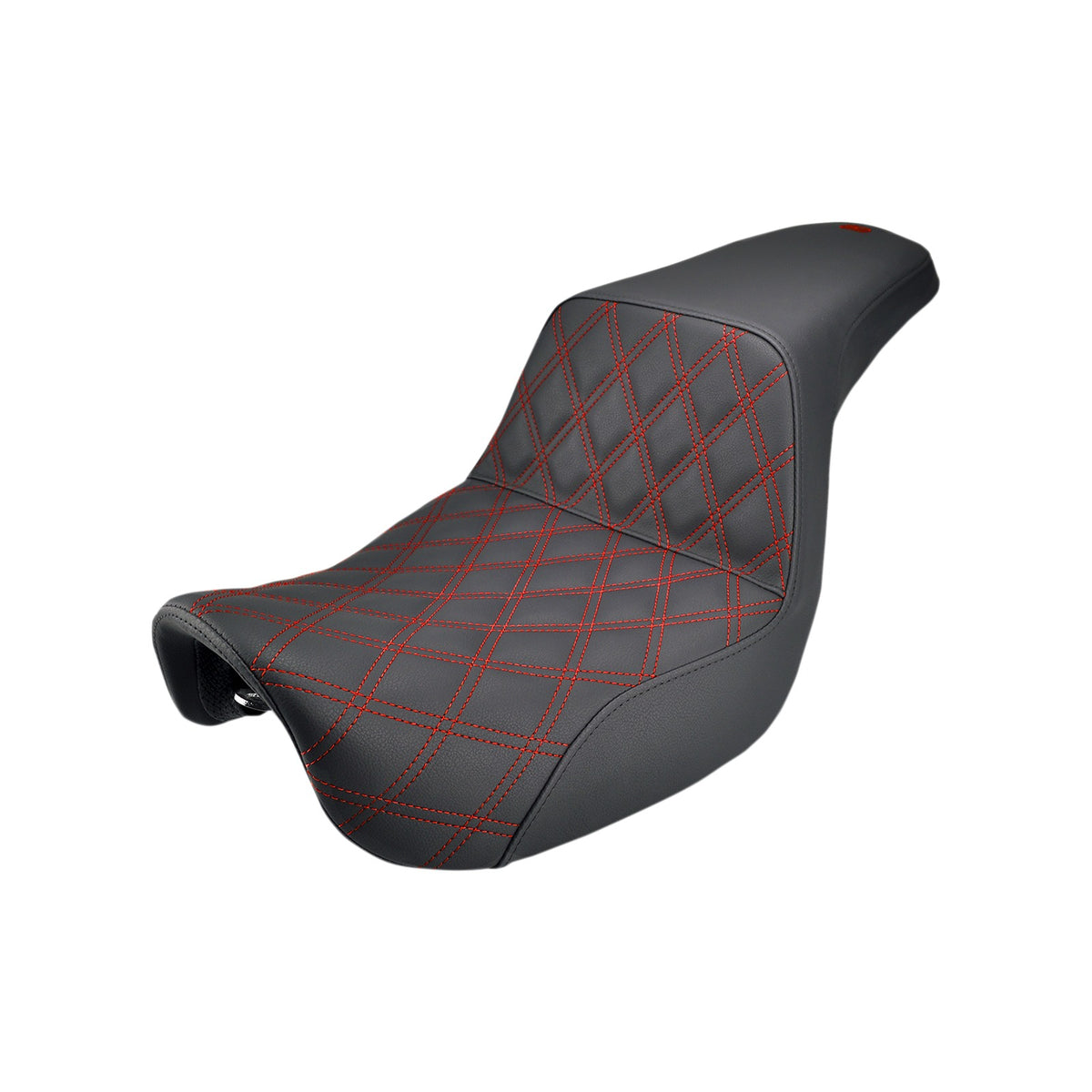 SADDLEMEN - STEP-UP SEAT - FRONT LATTICE STITCH/WITH RED STITCHING - BLACK - DYNA