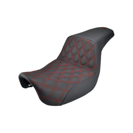SADDLEMEN - STEP-UP SEAT - FRONT LATTICE STITCH/WITH RED STITCHING - BLACK - DYNA