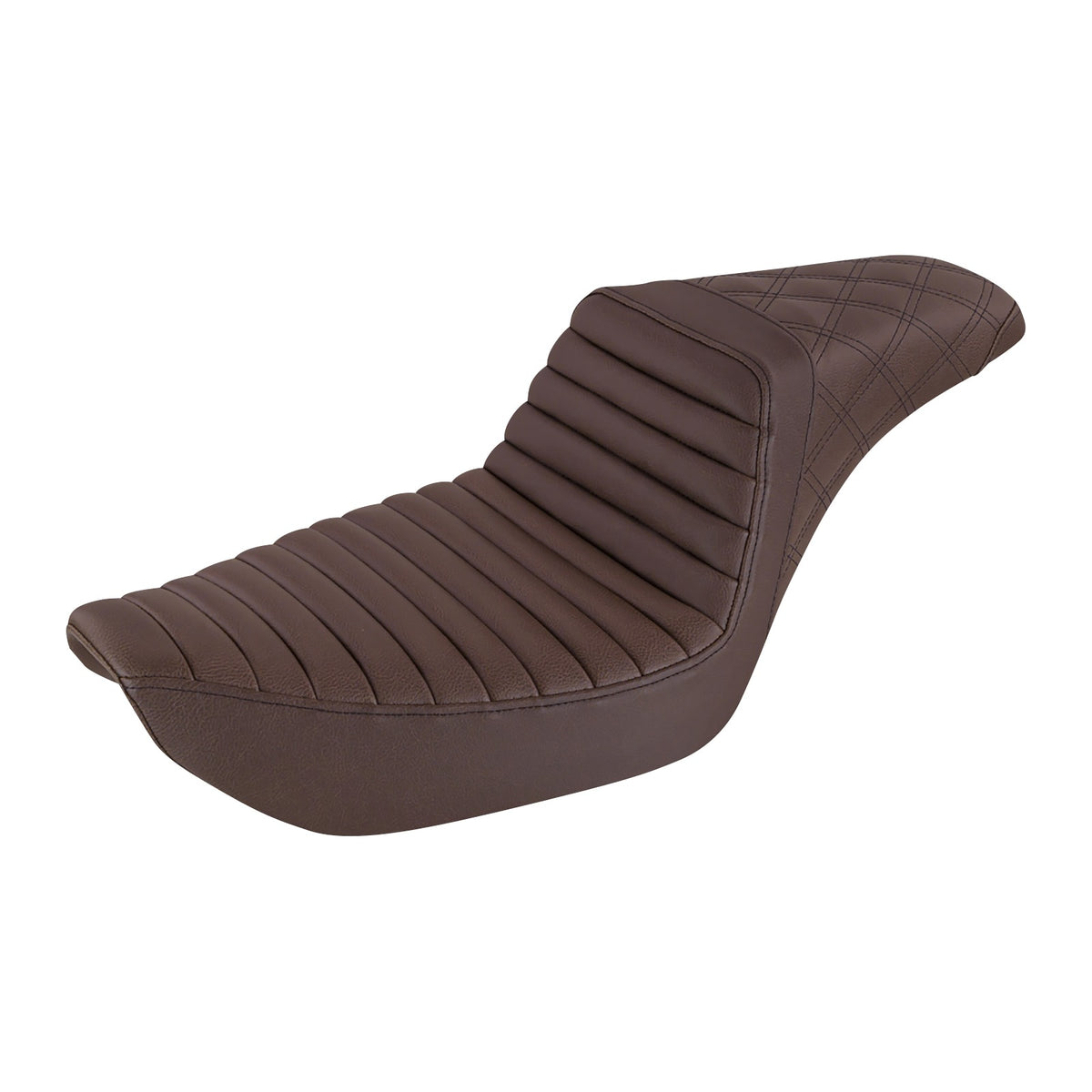 SADDLEMEN - STEP-UP SEAT - FRONT TUCK-N-ROLL/REAR LATTICE STITCH - BROWN - DYNA