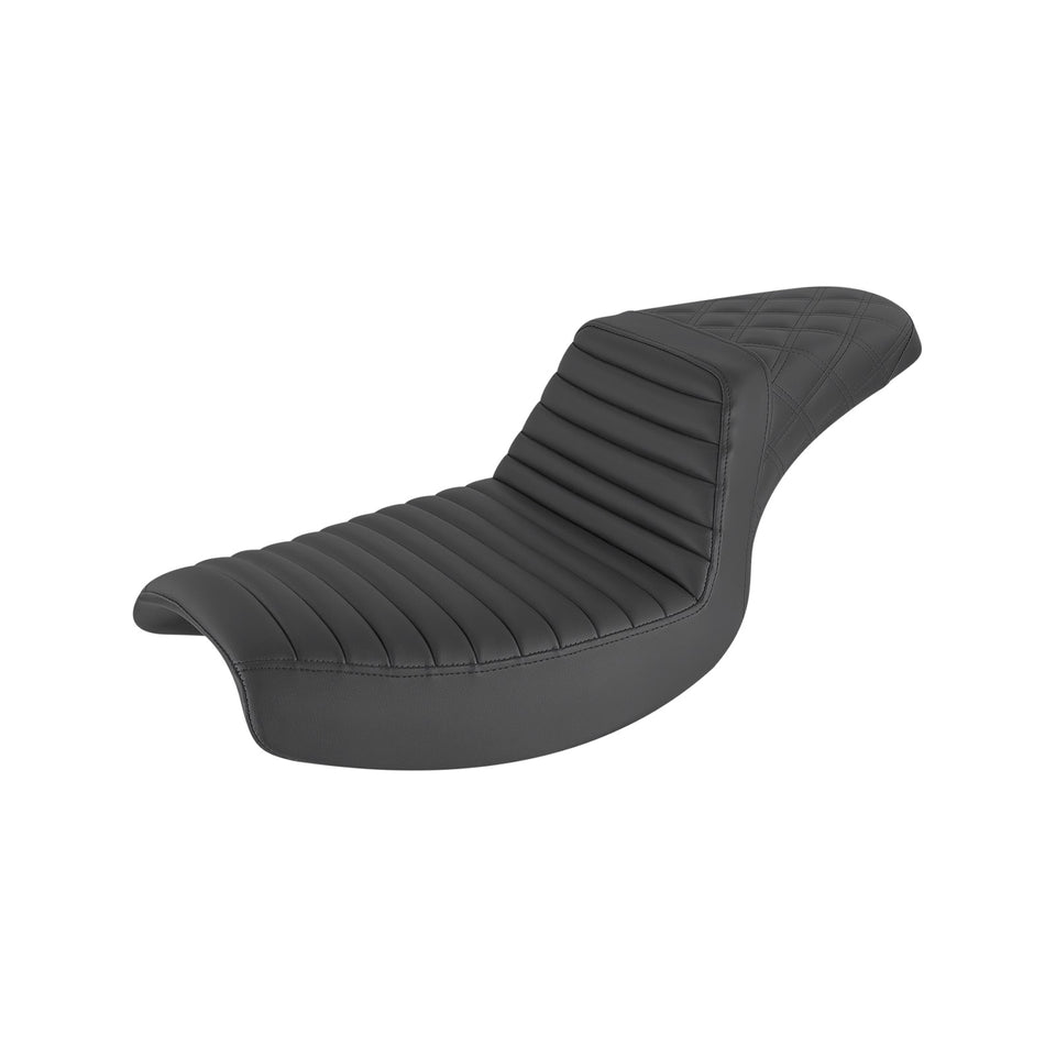 SADDLEMEN - STEP-UP SEAT - FRONT TUCK-N-ROLL/REAR LATTICE STITCH - BLACK