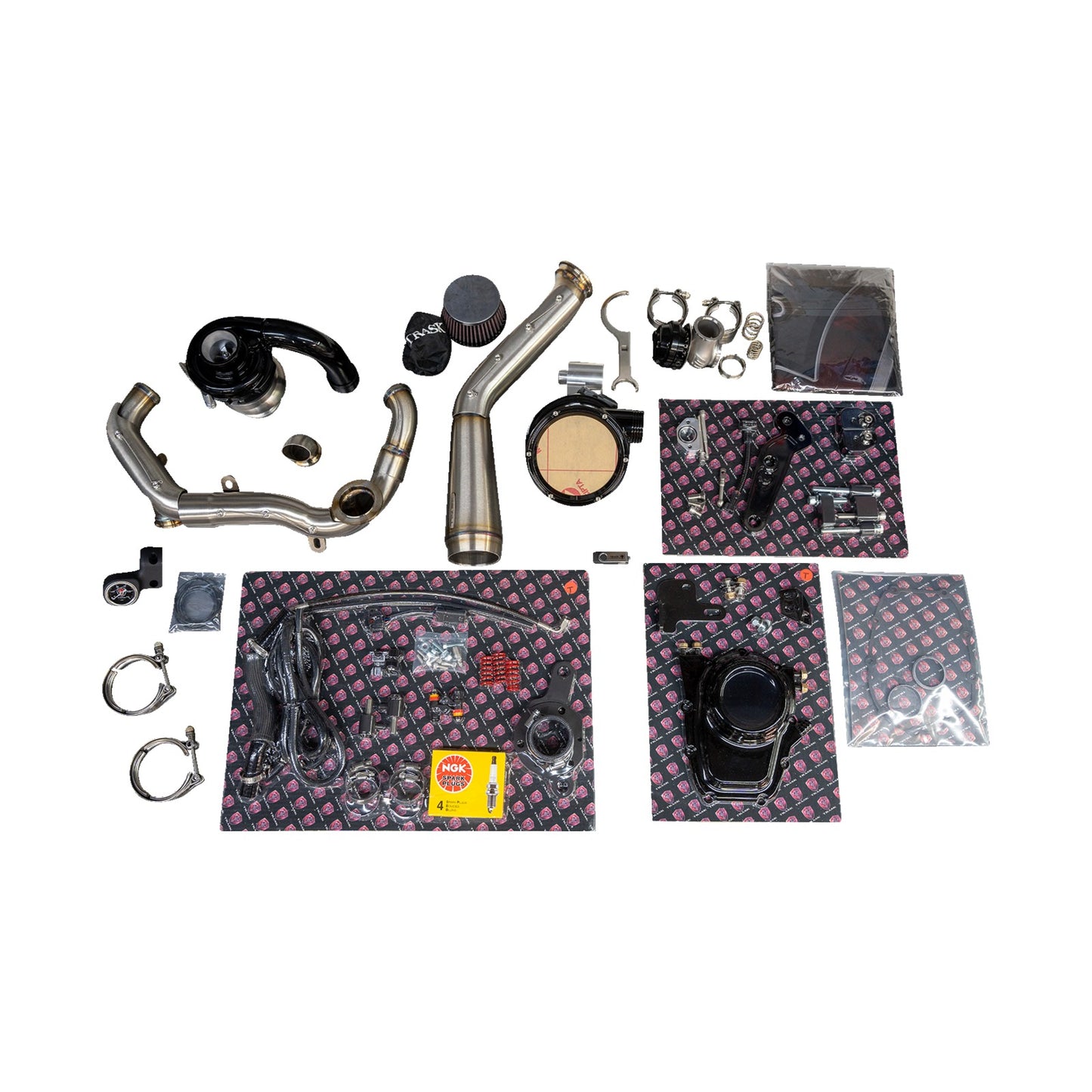 TRASK - TORNADO TURBO PERFORMANCE KIT - BLACK WITH BRUSHED STAINLESS STEEL EXHAUST - M8