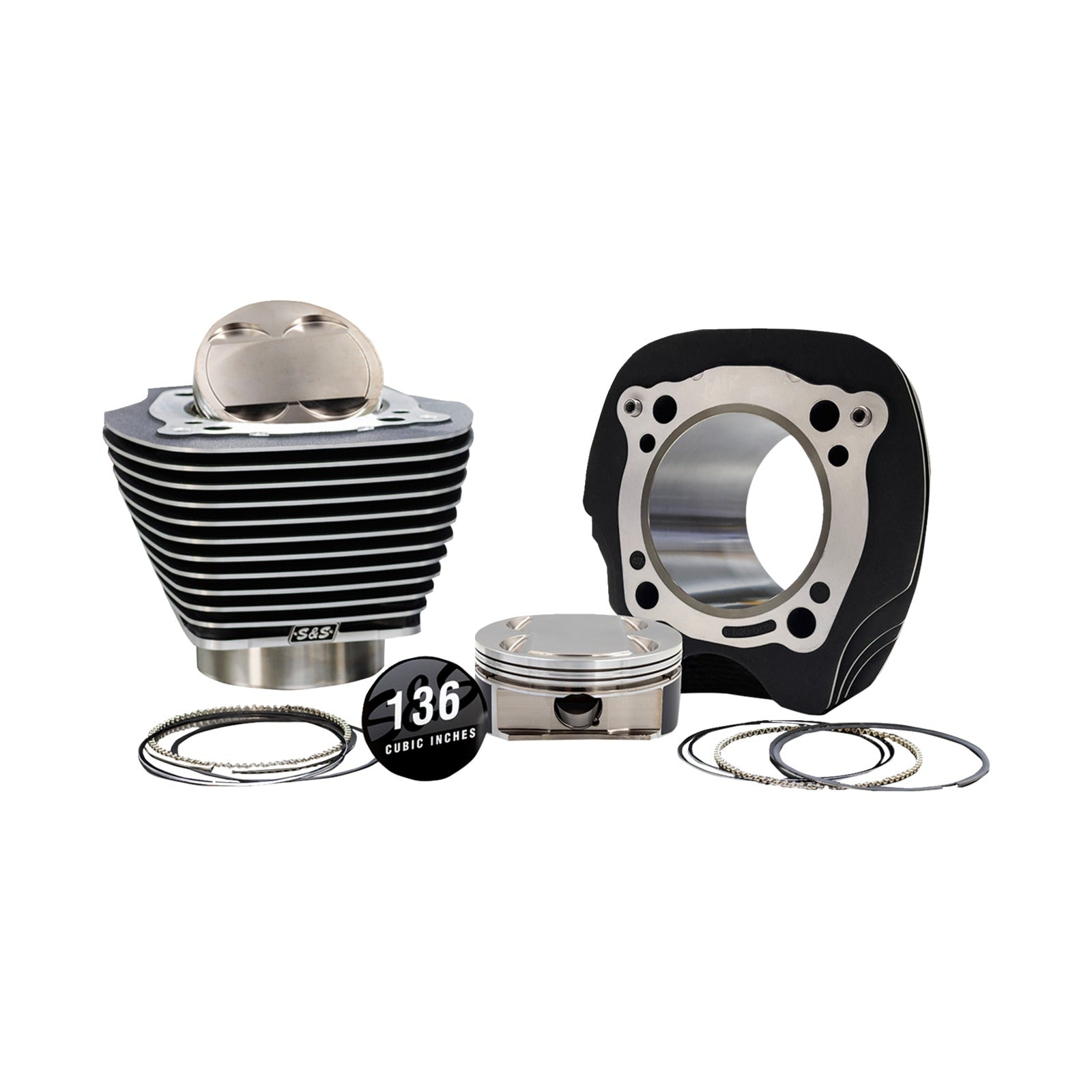 S&S CYCLE - 132" HIGH COMPRESSION | 136" BIG BORE KIT - 4.320" BORE - BLACK GRANITE W/HIGHLIGHTED FINS - M8