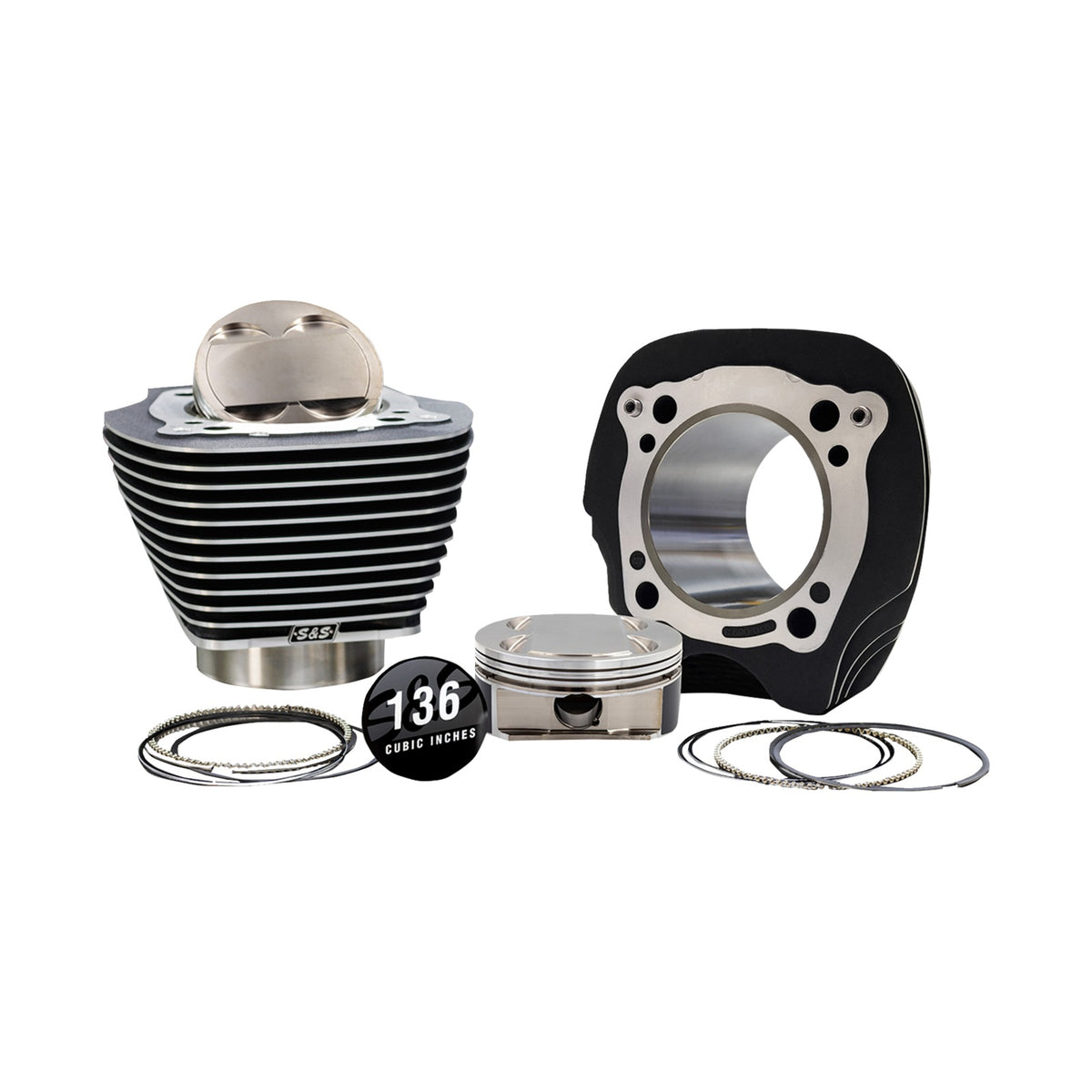 S&S CYCLE - 132" HIGH COMPRESSION | 136" BIG BORE KIT - 4.320" BORE - BLACK W/HIGHLIGHTED FINS - M8