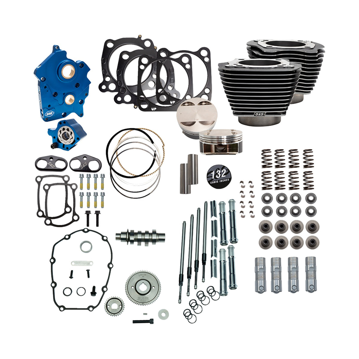 S&S CYCLE - 132" POWER PACK - 550 GEAR DRIVE - OIL COOLED - BLACK GRANITE W/HIGHLIGHT FINS - 114"/117" M8