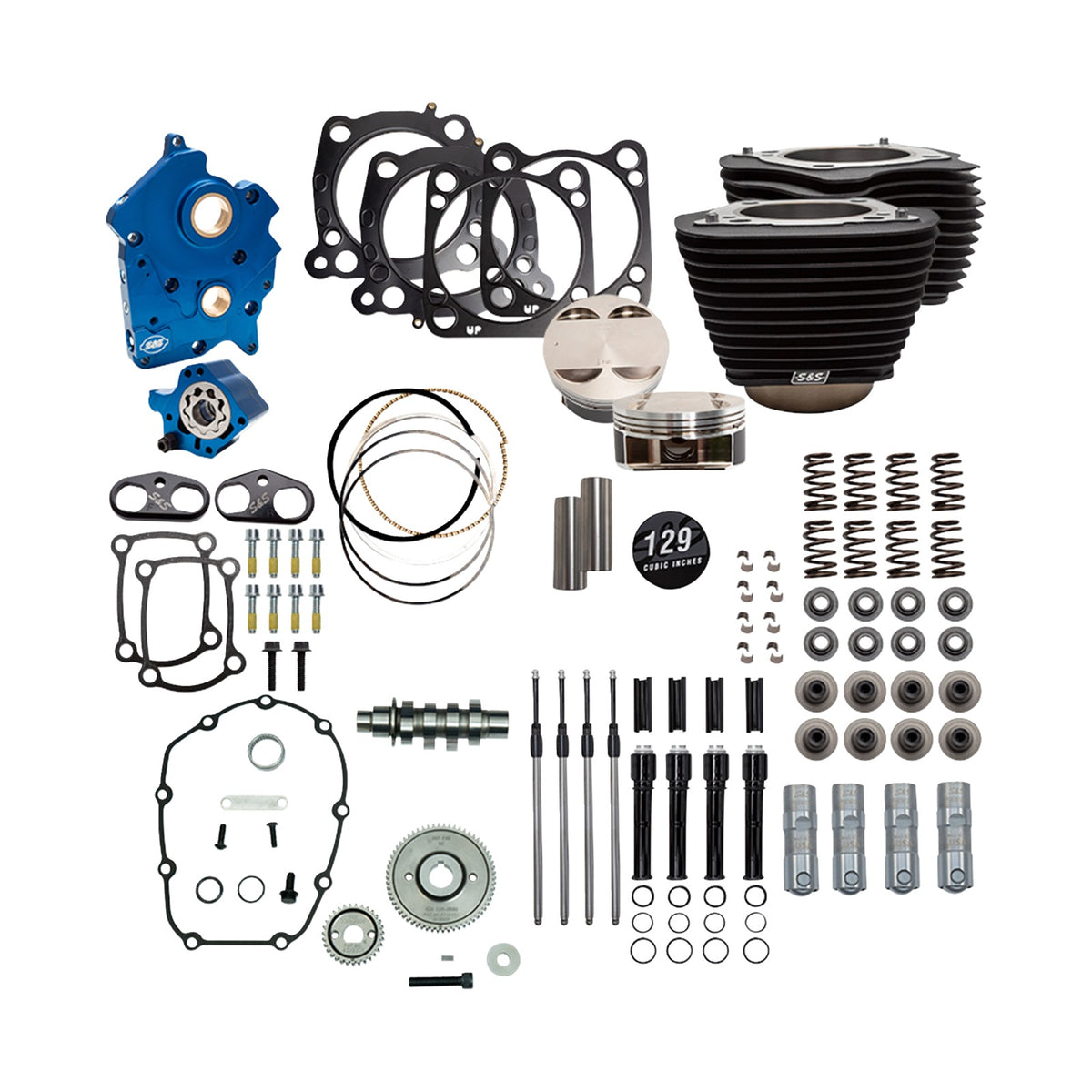 S&S CYCLE - 129" POWER PACK - 550 GEAR DRIVE - OIL COOLED - WRINKLE BLACK W/HIGHLIGHT FINS - 107" M8