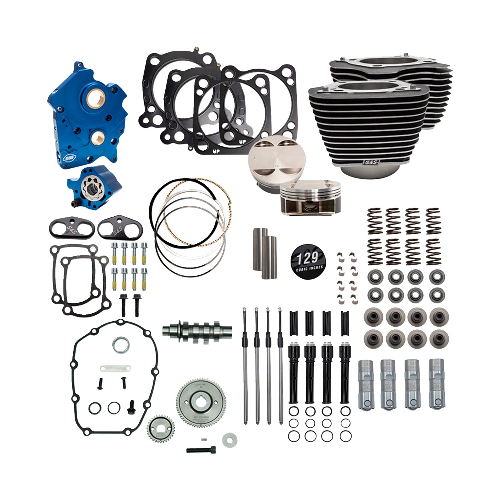 S&S CYCLE - 129" POWER PACK - 550 GEAR DRIVE - OIL COOLED - WRINKLE BLACK W/HIGHLIGHT FINS - 107" M8