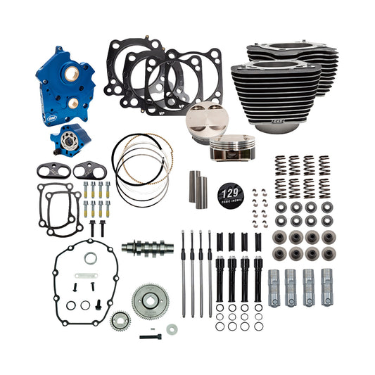 S&S CYCLE - 129" POWER PACK - 550 GEAR DRIVE - OIL COOLED - WRINKLE BLACK W/HIGHLIGHT FINS - 107" M8