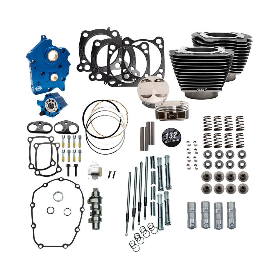 S&S CYCLE - 132" POWER PACK - 550 CHAIN DRIVE - OIL COOLED - BLACK GRANITE W/HIGHLIGHT FINS - 114"/117" M8