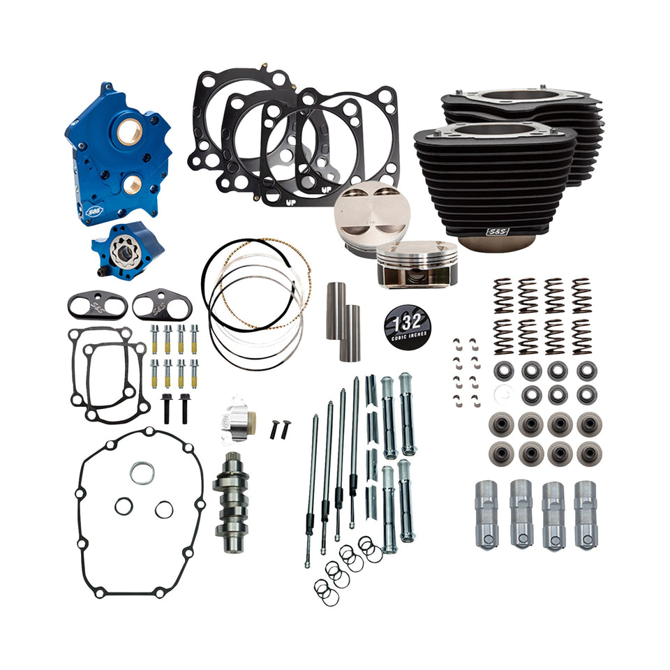 S&S CYCLE - 132" POWER PACK - 550 CHAIN DRIVE - OIL COOLED - BLACK W/O HIGHLIGHT FINS - 114"/117" M8
