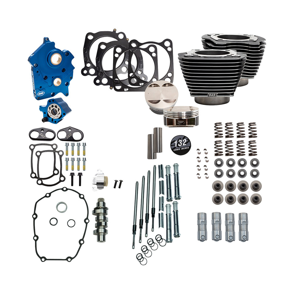 S&S CYCLE - 132" POWER PACK - 550 CHAIN DRIVE - WATER COOLED - BLACK GRANITE W/HIGHLIGHT FINS - 114"/117" M8