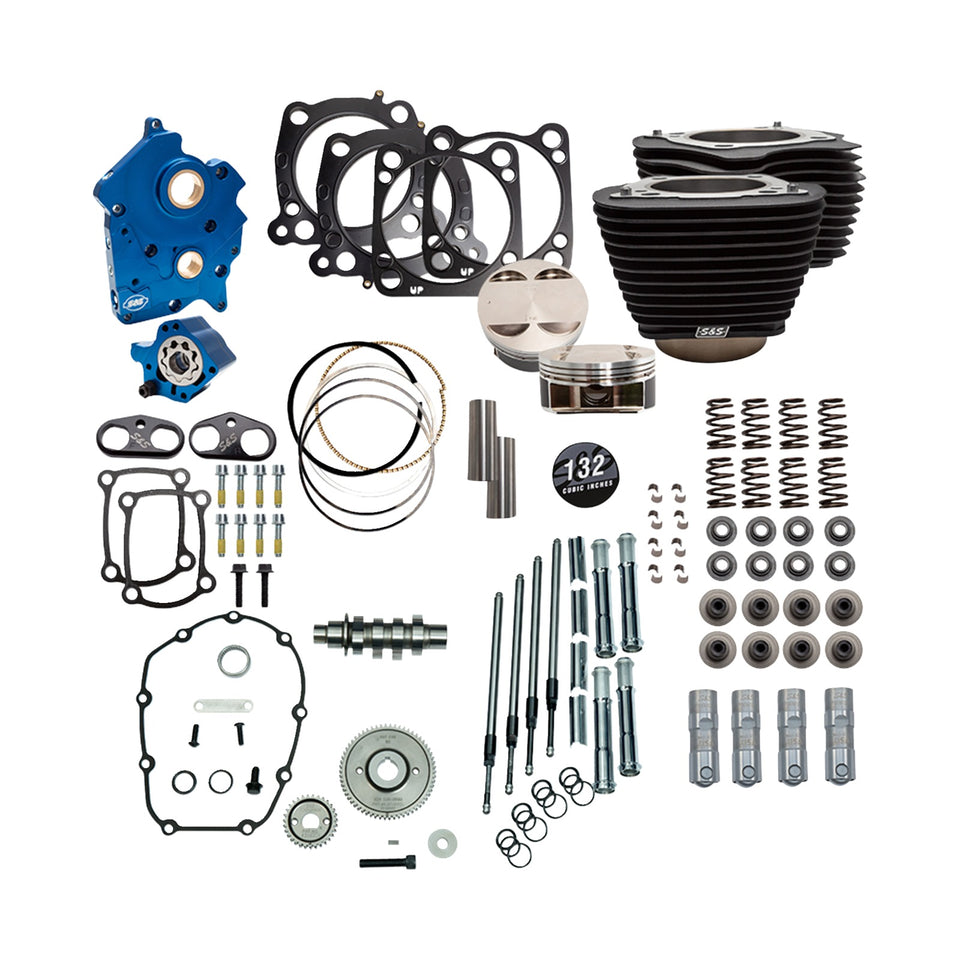 S&S CYCLE - POWER PACK - OIL COOLED - 550G - WRINKLE BLACK W/O HIGHLIGHT - CHROME PUSHROD TUBES - 114"/117" M8