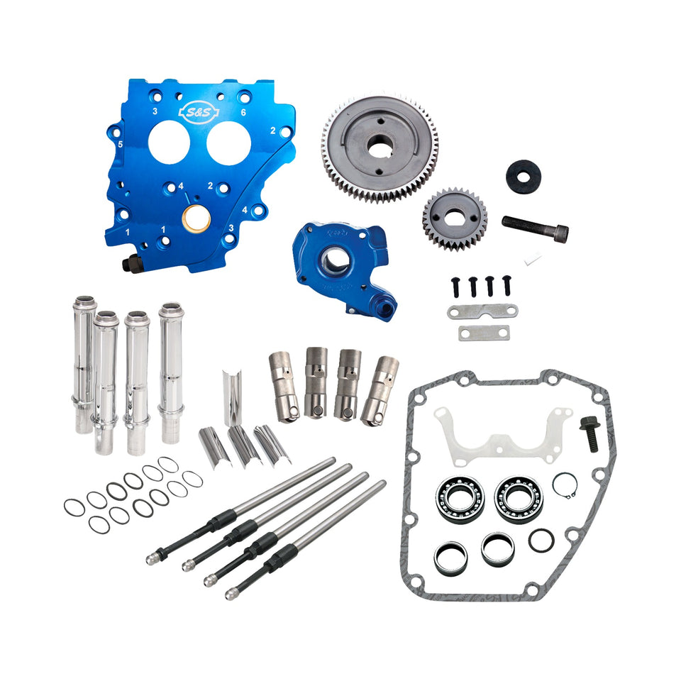 S&S CYCLE - CAM CHEST KIT WITHOUT CAMS - GEAR DRIVE - OIL COOLED - CHROME PUSHRODS - TWIN CAM