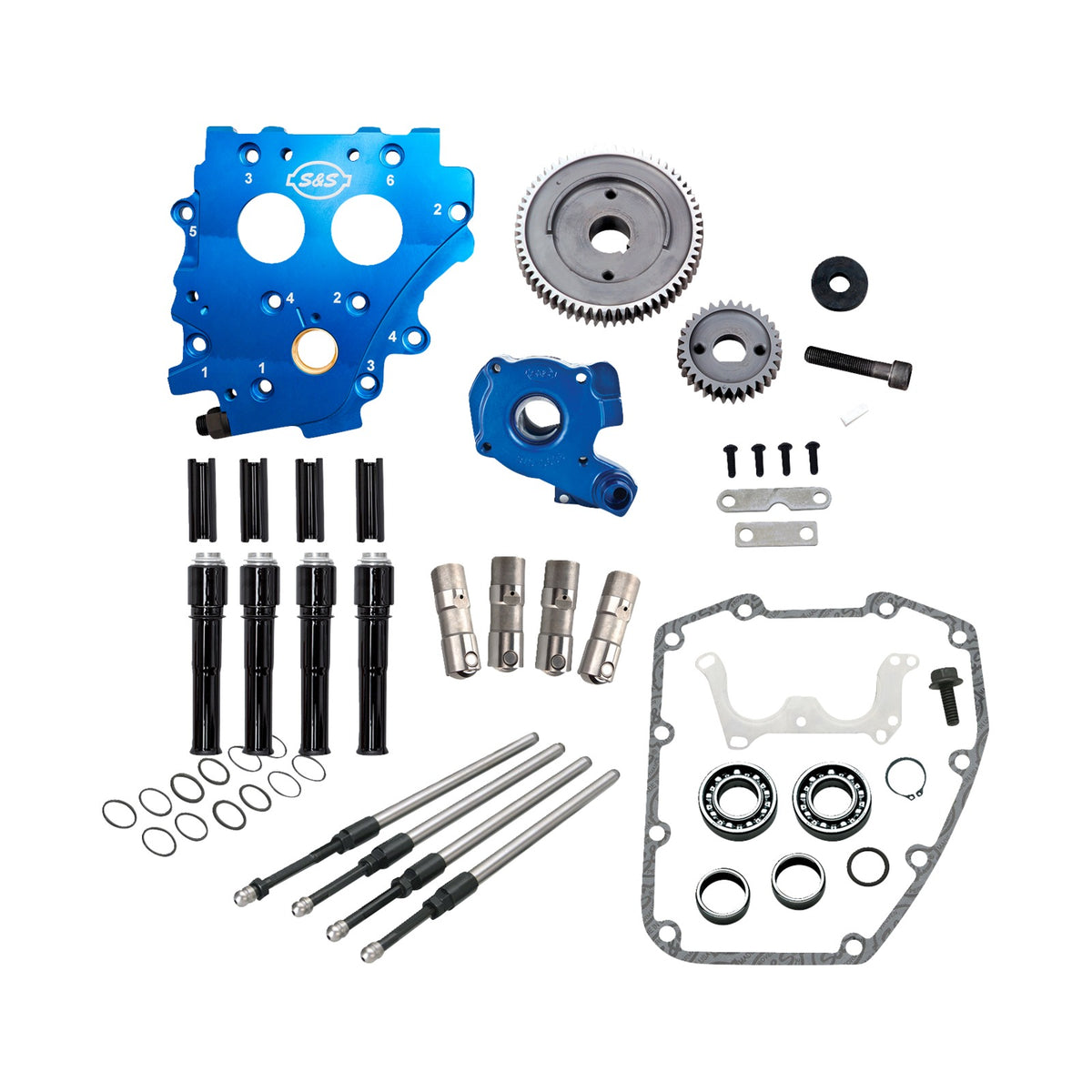 S&S CYCLE - CAM CHEST KIT WITHOUT CAMS - GEAR DRIVE - OIL COOLED - CHROME PUSHRODS - TWIN CAM