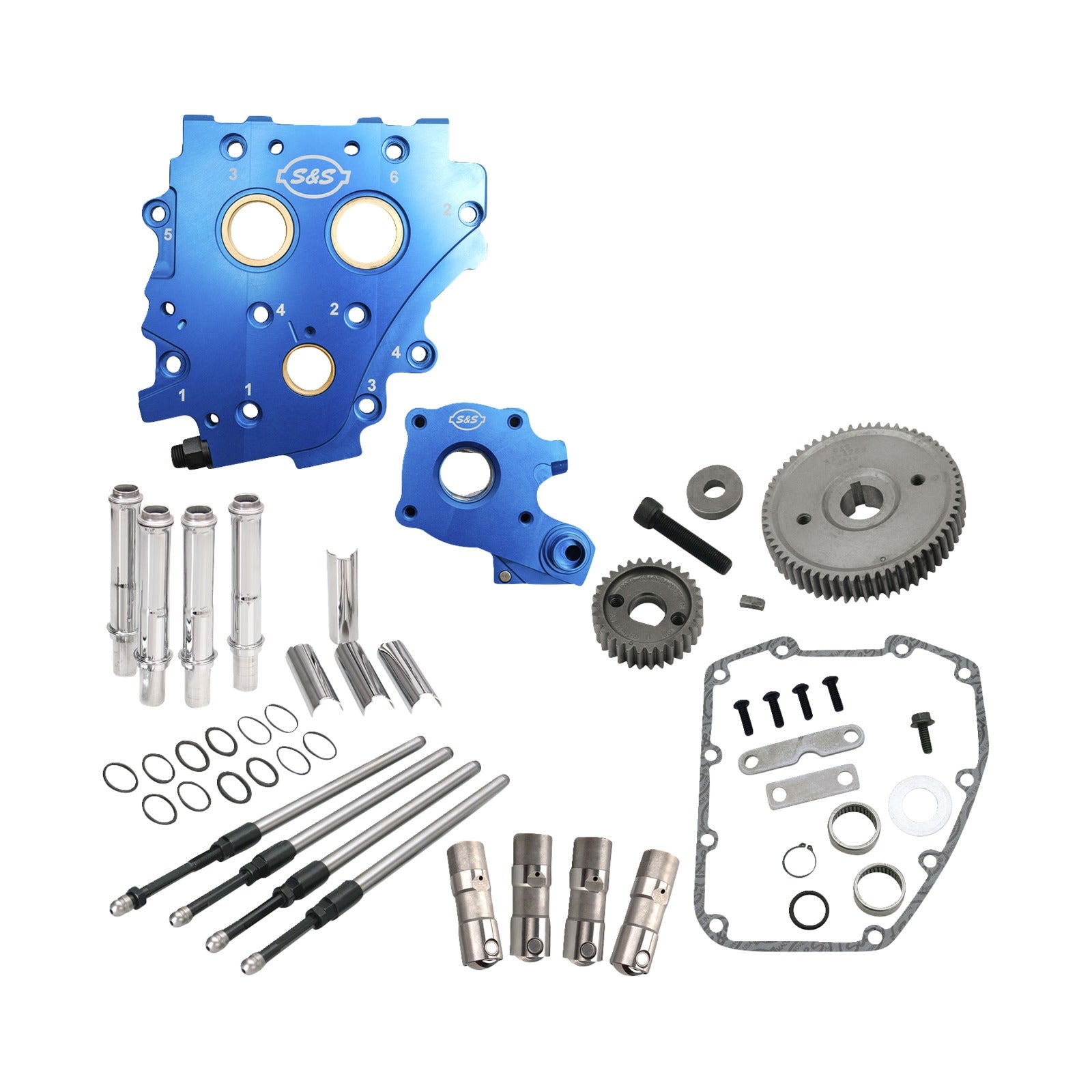 S&S CYCLE - CAM CHEST KIT WITHOUT CAMS - GEAR DRIVE - OIL COOLED - CHROME PUSHRODS - TWIN CAM
