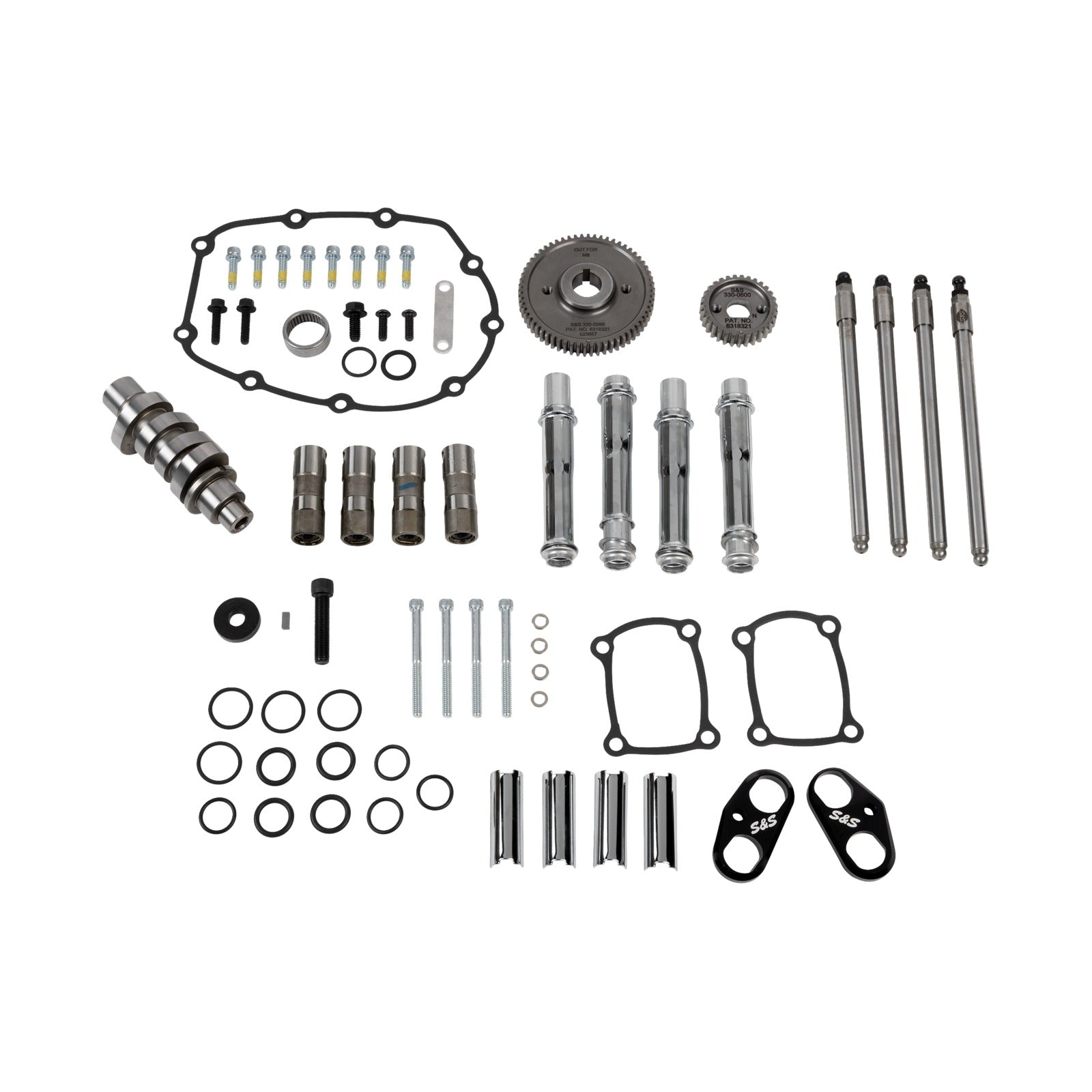 S&S CYCLE - CAMSHAFT KIT - 496 GEAR DRIVE - CHROME PUSHROD TUBES - M8