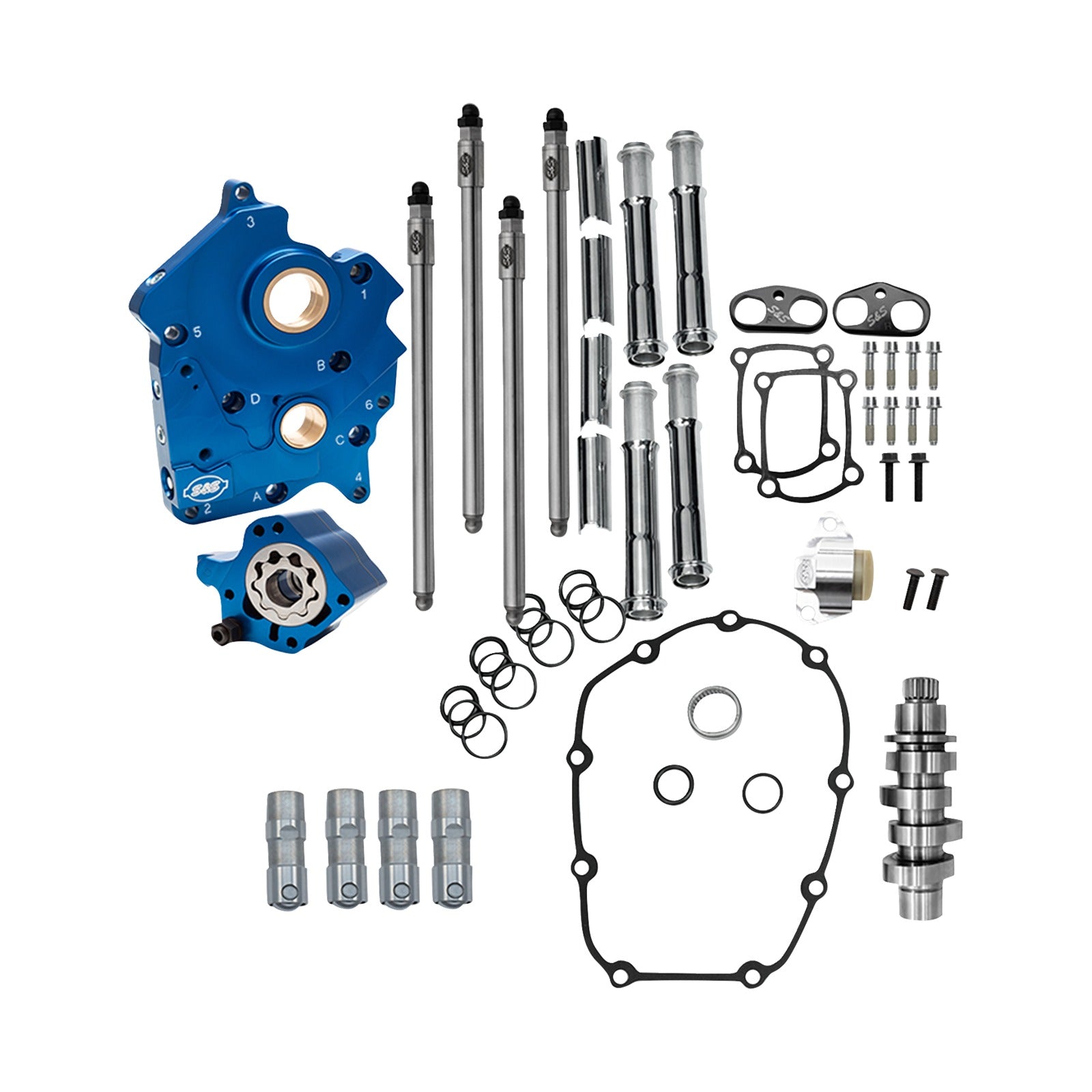 S&S CYCLE - CAM CHEST KIT - OIL COOLED - CHAIN DRIVE - 496 CAM - CHROME PUSHROD TUBES - M8