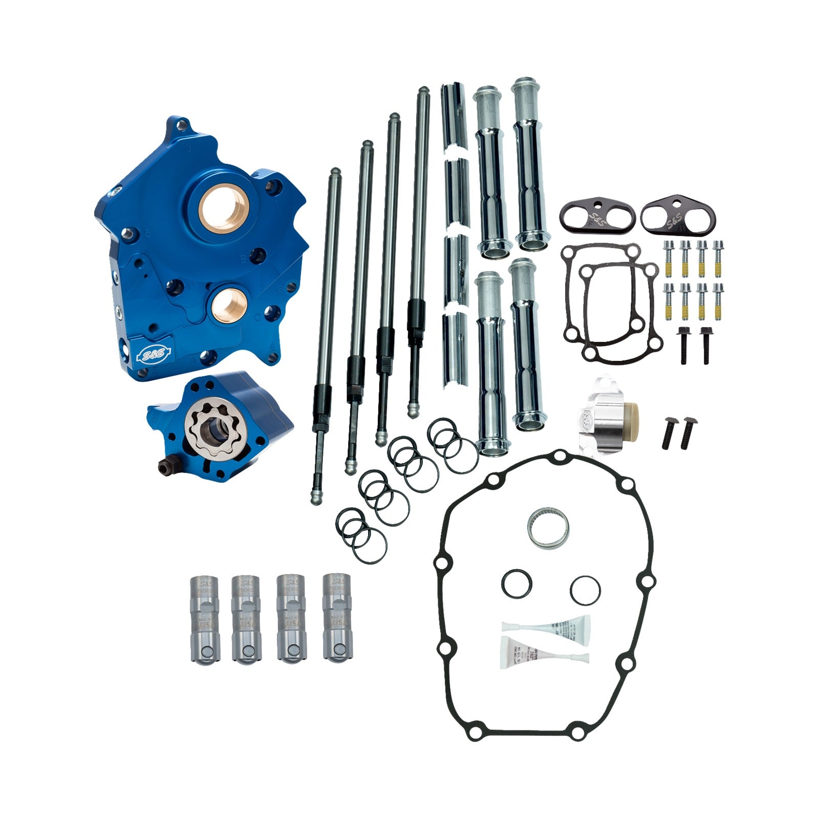 S&S CYCLE - CAM CHEST - OIL COOLED - CHAIN DRIVE - CHROME PUSHROD TUBES - M8