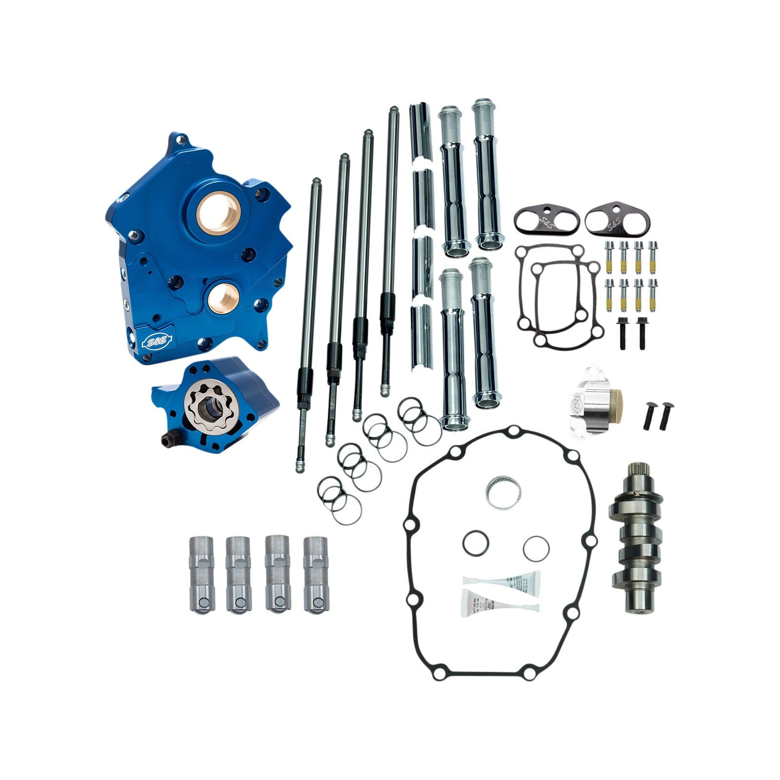 S&S CYCLE - CAM CHEST KIT - WATER COOLED - CHAIN DRIVE - 465 CAM - CHROME PUSHROD TUBES - M8