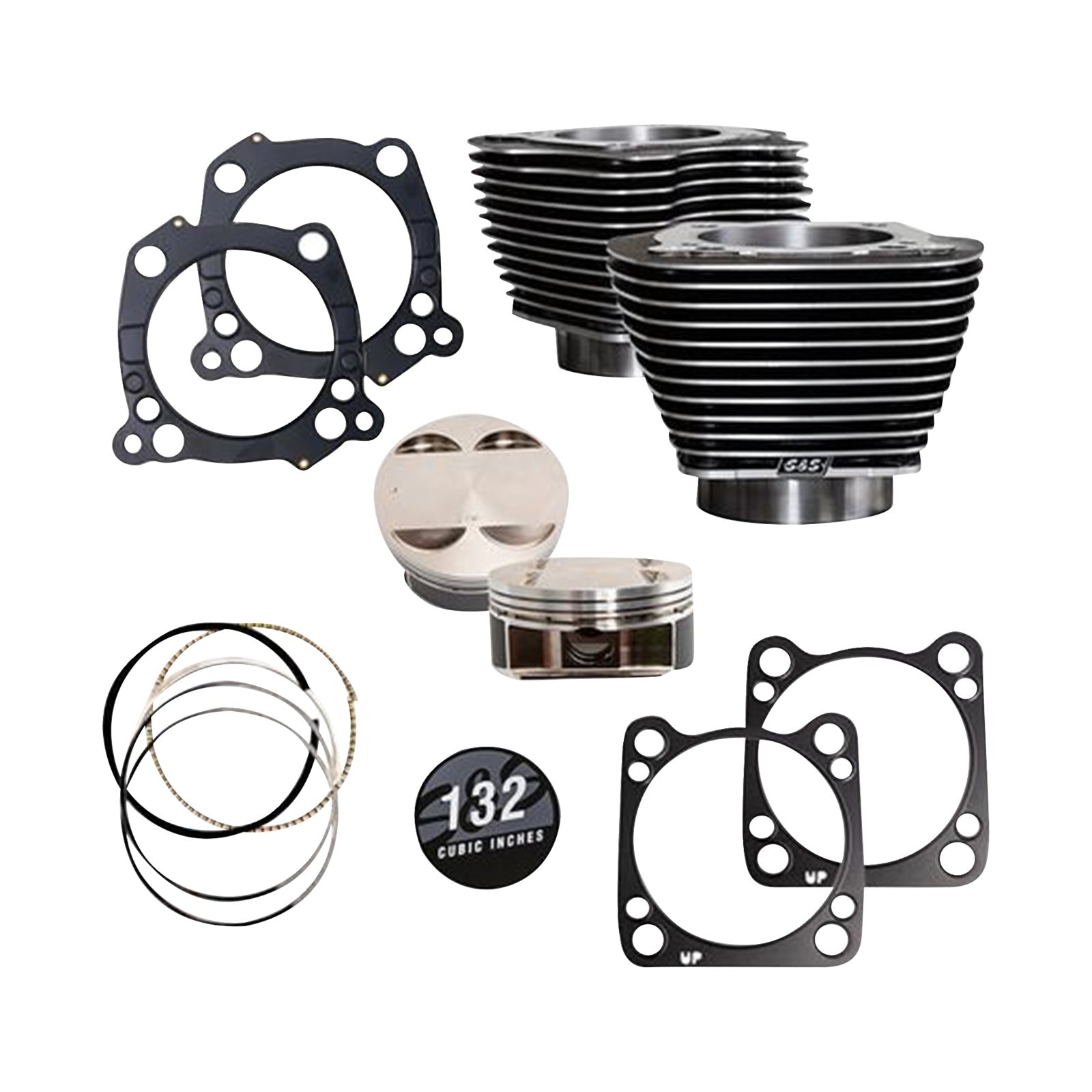 S&S CYCLE - 132" CYLINDER KIT - 4.500" STROKE - BLACK GRANITE W/HIGHLIGHTED FINS - M8