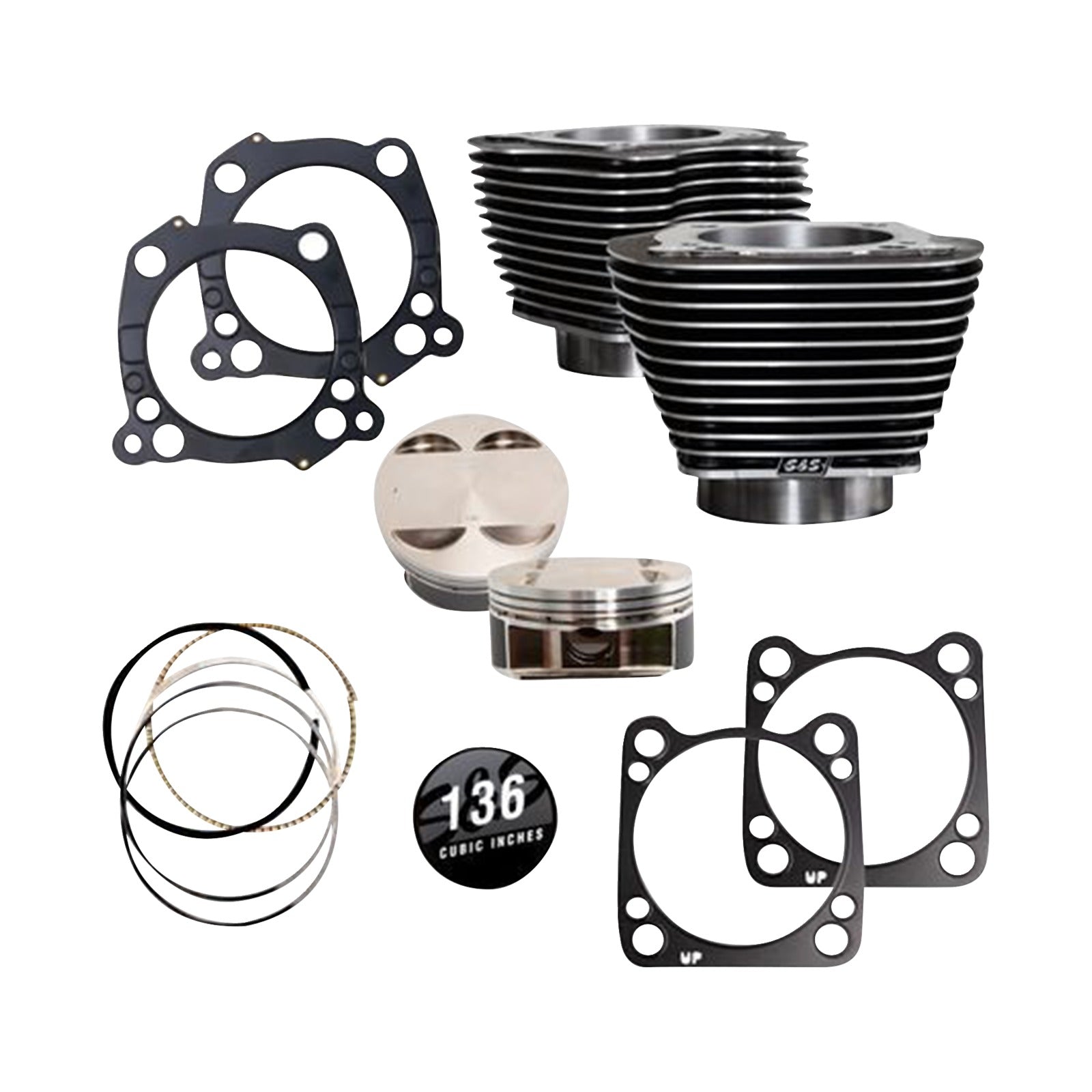 S&S CYCLE - 136" CYLINDER KIT - 4.625" STROKE - BLACK GRANITE W/HIGHLIGHTED FINS - M8
