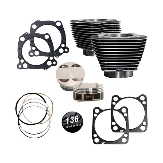 S&S CYCLE - 136" CYLINDER KIT - 4.625" STROKE - BLACK GRANITE W/HIGHLIGHTED FINS - M8