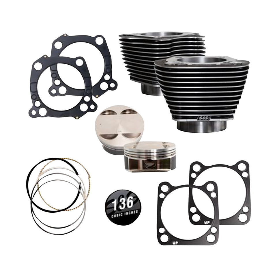 S&S CYCLE - 136" CYLINDER KIT - 4.625" STROKE - BLACK GRANITE W/HIGHLIGHTED FINS - M8