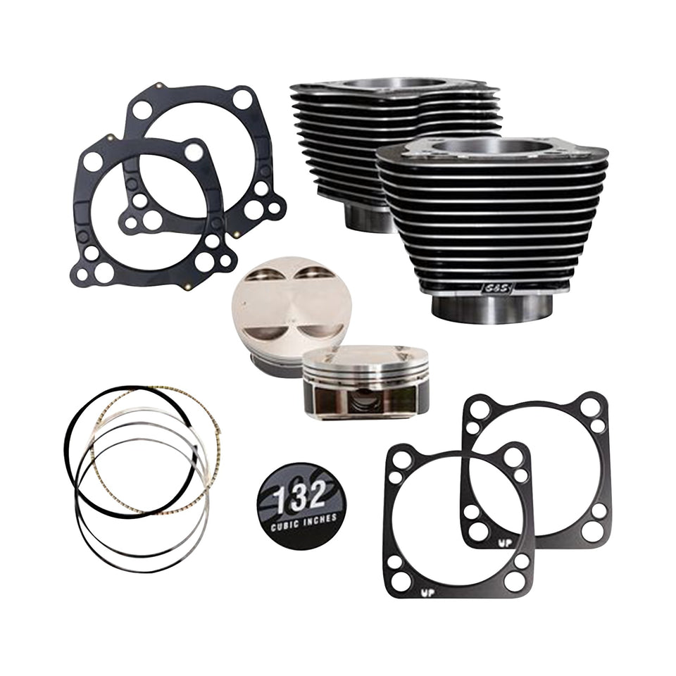 S&S CYCLE - 129" CYLINDER KIT - 4.375" STROKE - WRINKLE BLACK W/O HIGHLIGHTED FINS - M8