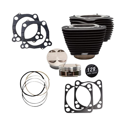 S&S CYCLE - 129" CYLINDER KIT - 4.375" STROKE - WRINKLE BLACK W/O HIGHLIGHTED FINS - M8
